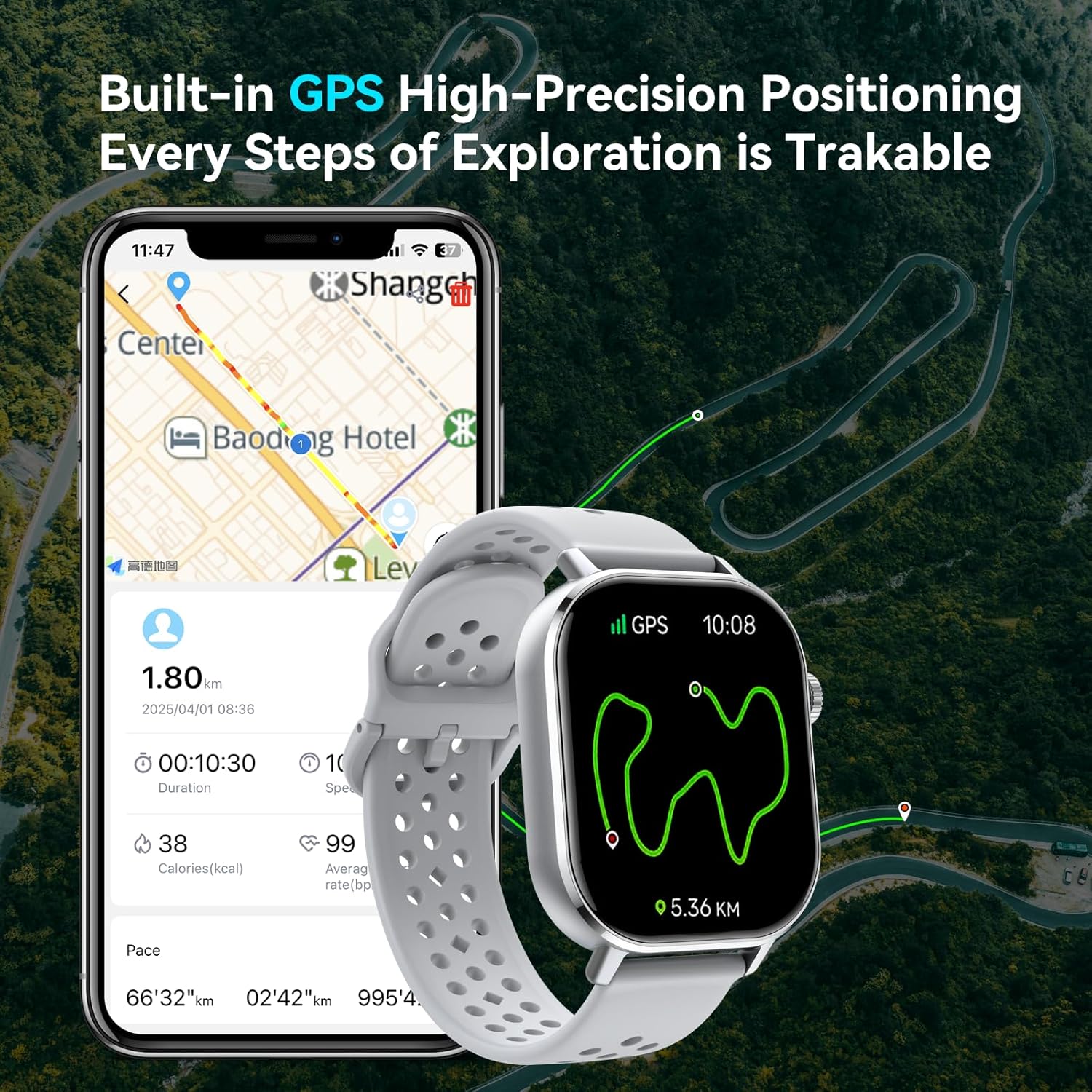 Smartwatch Herren Built-in GPS, Smart Watch Herzfrequenz/Schlafmonitor /Schrittzähler/Kompass/SOS, 2.06"AMOLED Uhren Herren Bluetooth Anruf, 178+Sportmodi Fitnessuhr 5ATM Wasserdicht für iOS Android – Bild 3