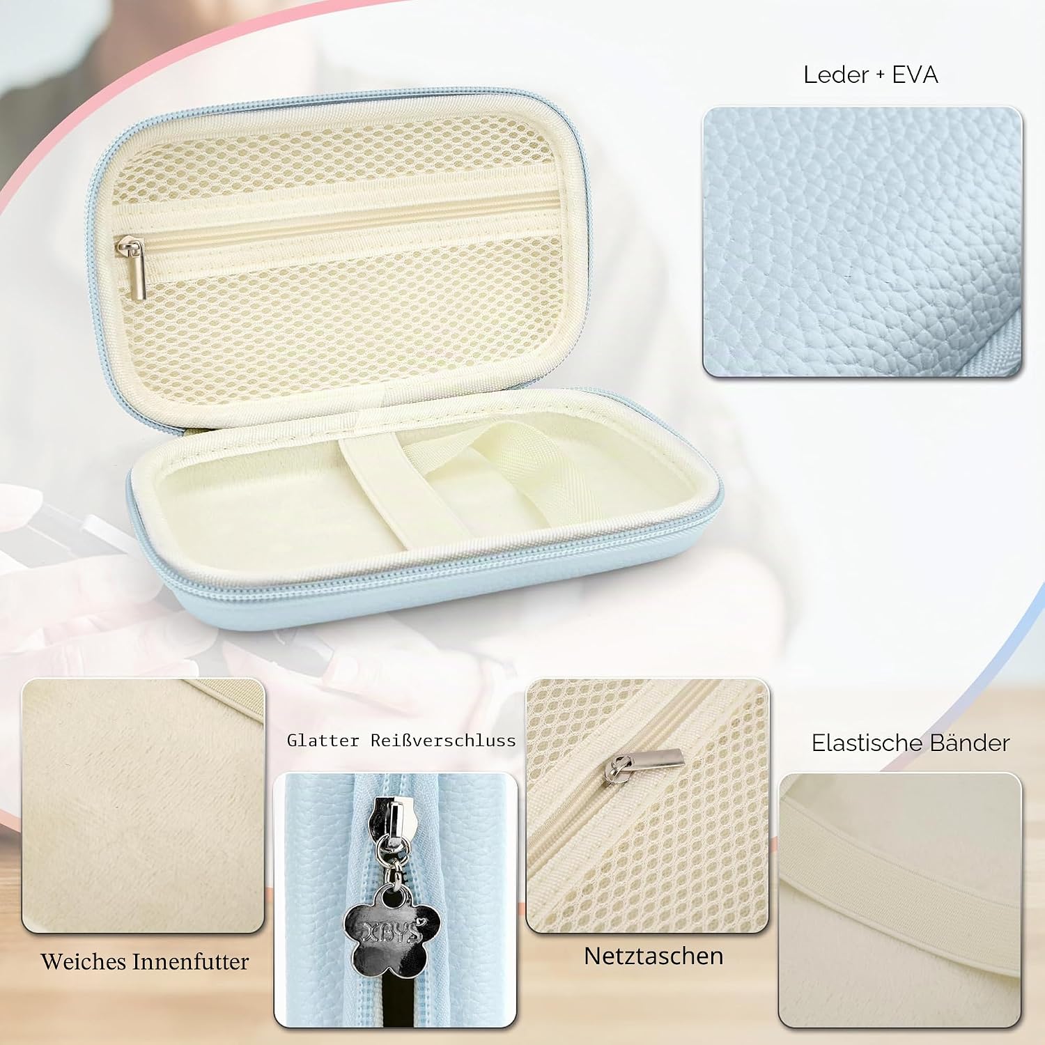 Diabetes-Versorgungskoffer, Blutzuckermessgerät-Tasche, tragbare Box zur Aufbewahrung von Teststreifen, Blutentnahmenadeln und anderen Gegenständen, Reisetasche für Glukosemessgerät, blau, M, einfach – Bild 3