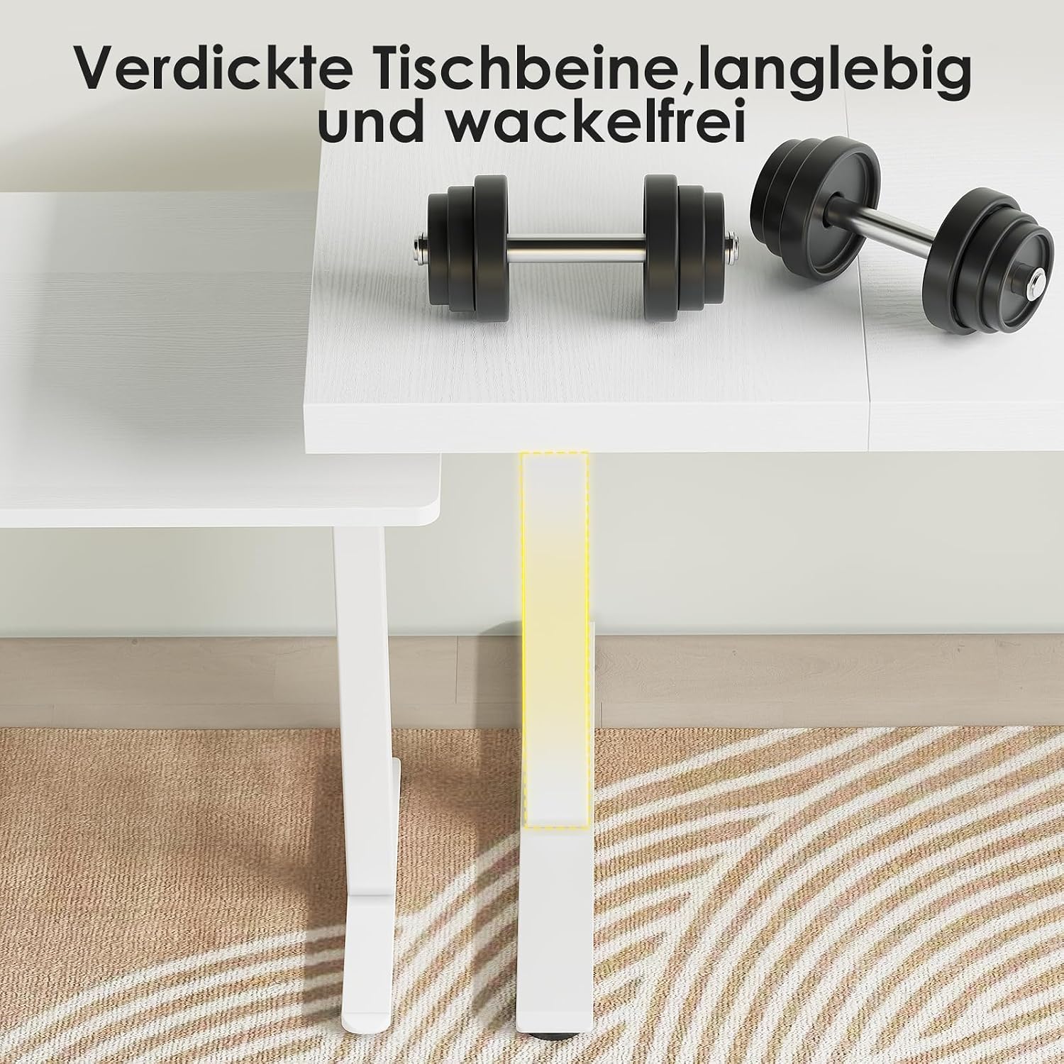 OffiGo höhenverstellbarer Schreibtisch mit Steckdose, 180 x 70 cm, 35 mm, weiß | Elektrischer Schreibtisch mit stabilen T-Beinen, Stehpult, perfekte Ergonomie für Büro, Gaming – Bild 6