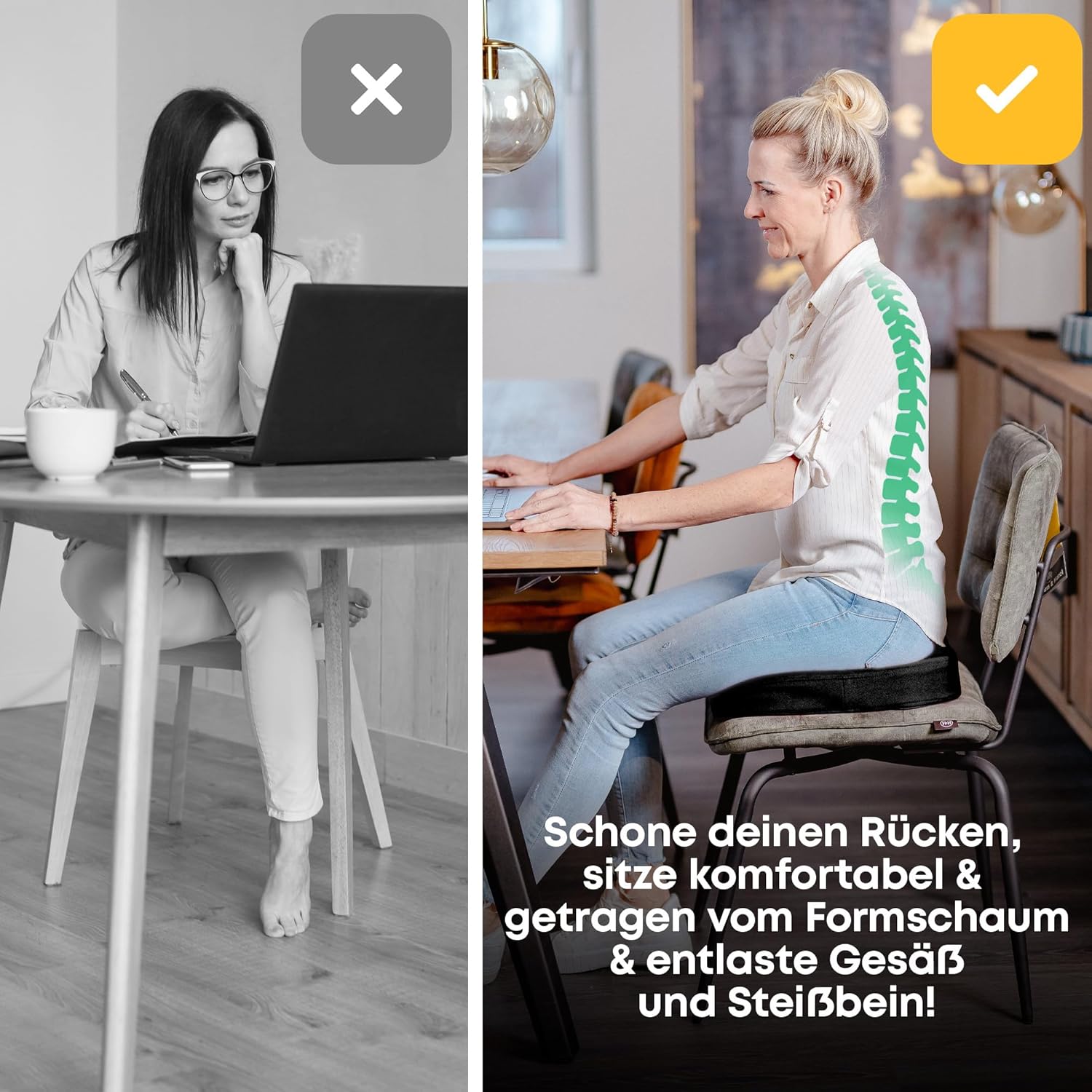 Orthopädisches Sitzkissen (patentiert & formstabil) – Sitzkissen für Bürostuhl und Sessel – Sitzkissen Stuhl, Sitzkissen Bürostuhl, Steißbeinkissen, Sitzkissen (Schwarz-MEDIUM 65-95 kg) – Bild 4