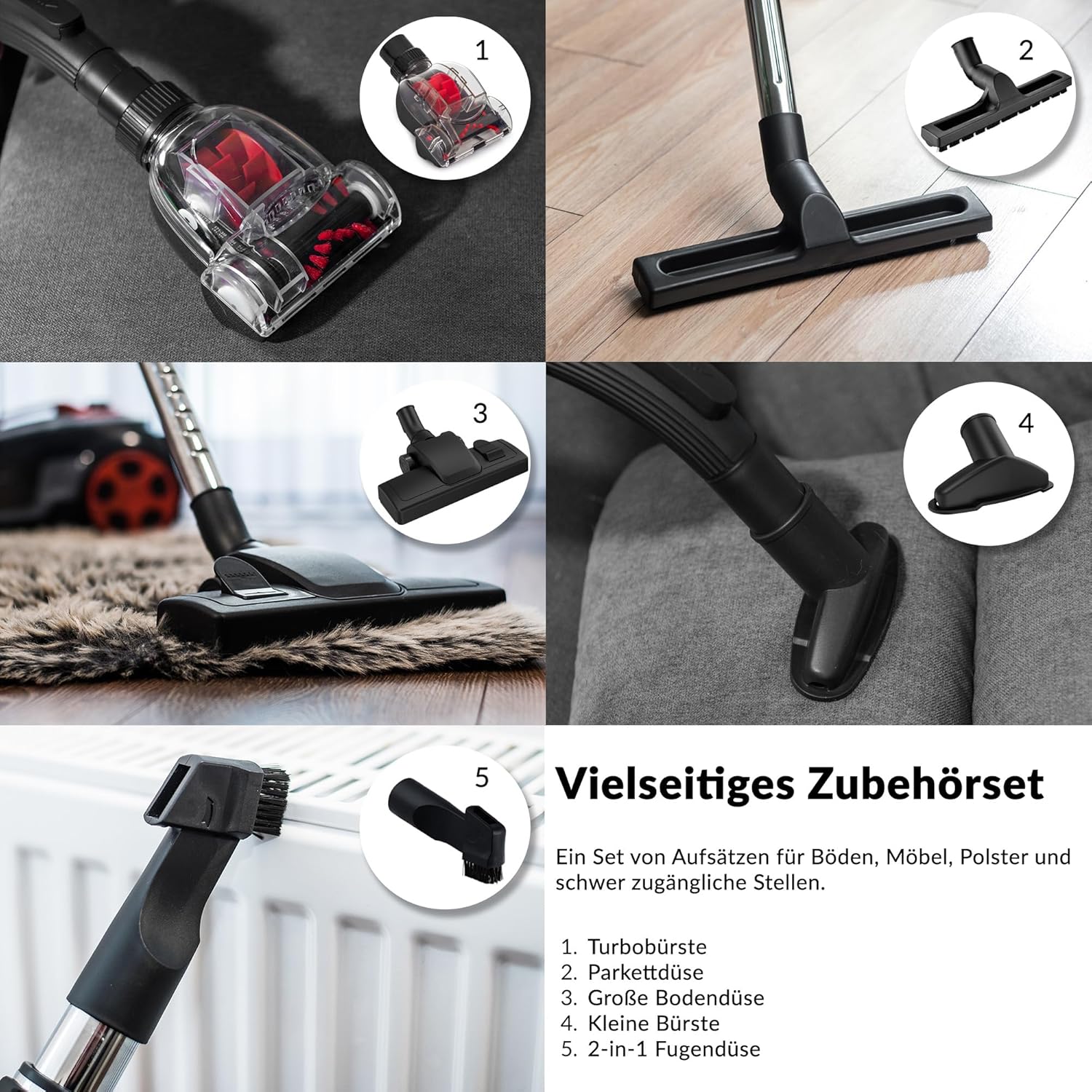 Lehmann Cyclone Beutelloser Staubsauger Schwarz | Leistungsstarke Zyklontechnologie, Staubbehälter 2,5 L, Doppelfiltration, HEPA-Filter, 6-Düsen-Set, Turbobürste – Bild 8