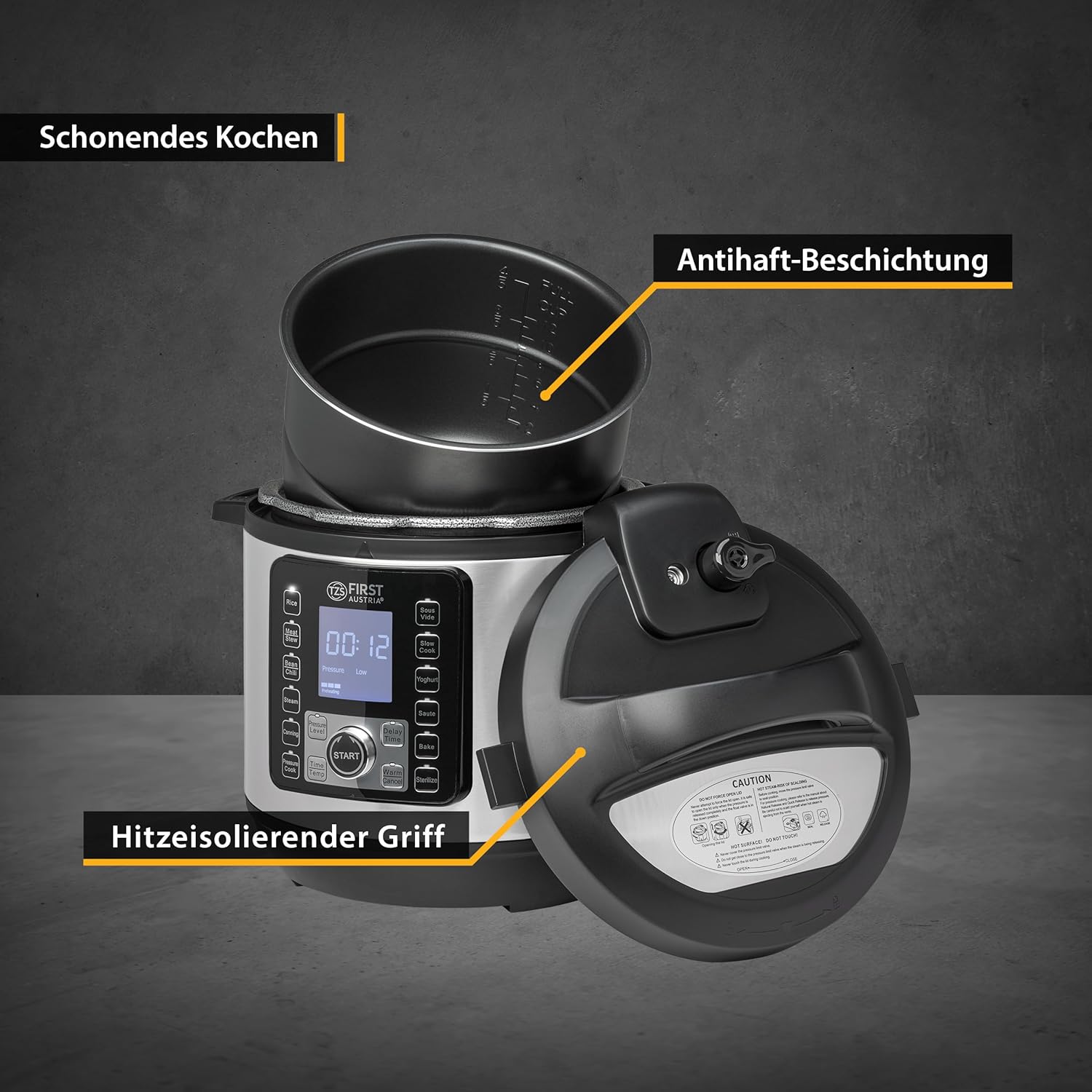 TZS First Austria – Elektrischer Schnellkochtopf 6L – 12 automatische Programme – Multikocher 1000 W Multikocher als Reiskocher, Dampfgarer, Crock Pot usw. – Elektrischer Multivarka-Schnellkochtopf – Bild 5