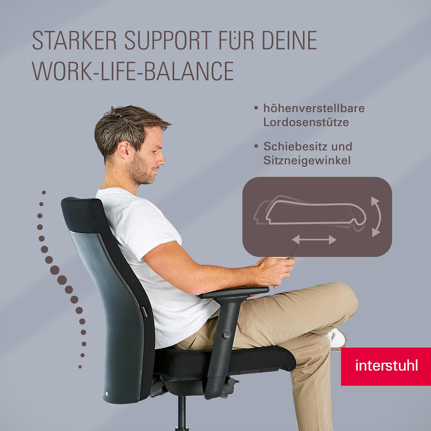 Interstuhl Edge Soft ergonomischer Bürostuhl, Schreibtischstuhl, hergestellt in Deutschland, Synchronmechanik & 4D-Armlehnen, Lordosenstütze, TÜV-geprüft, schwarz – Bild 5