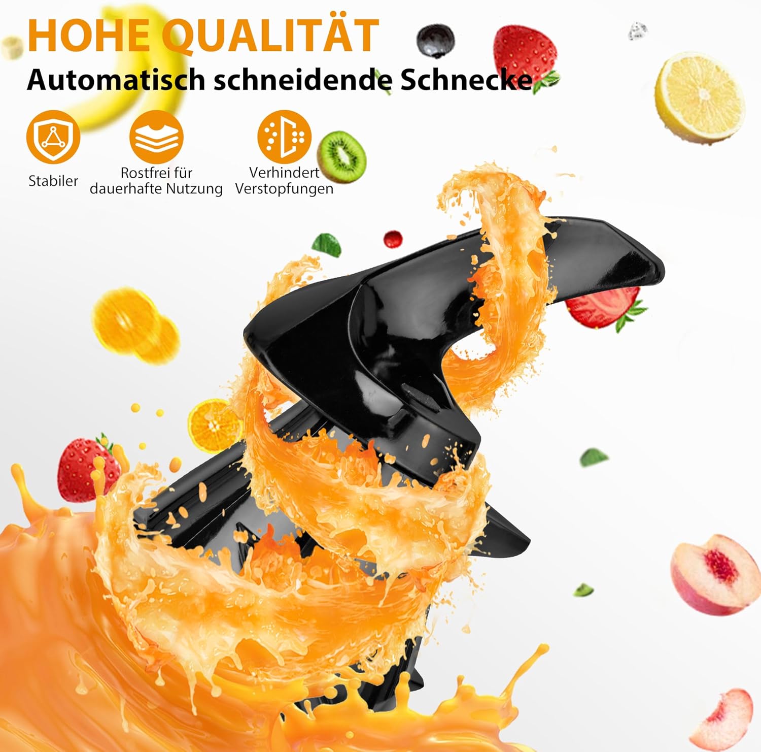 PUKOMC Kaltpress-Entsafter mit 14,7 cm (5,8 Zoll) Schlitz – Slow Juicer für ganze Früchte und Gemüse, 1,8-Liter-Behälter, 300 W, inklusive Reinigungsbürste und Auffangbecher, Grau – Bild 3