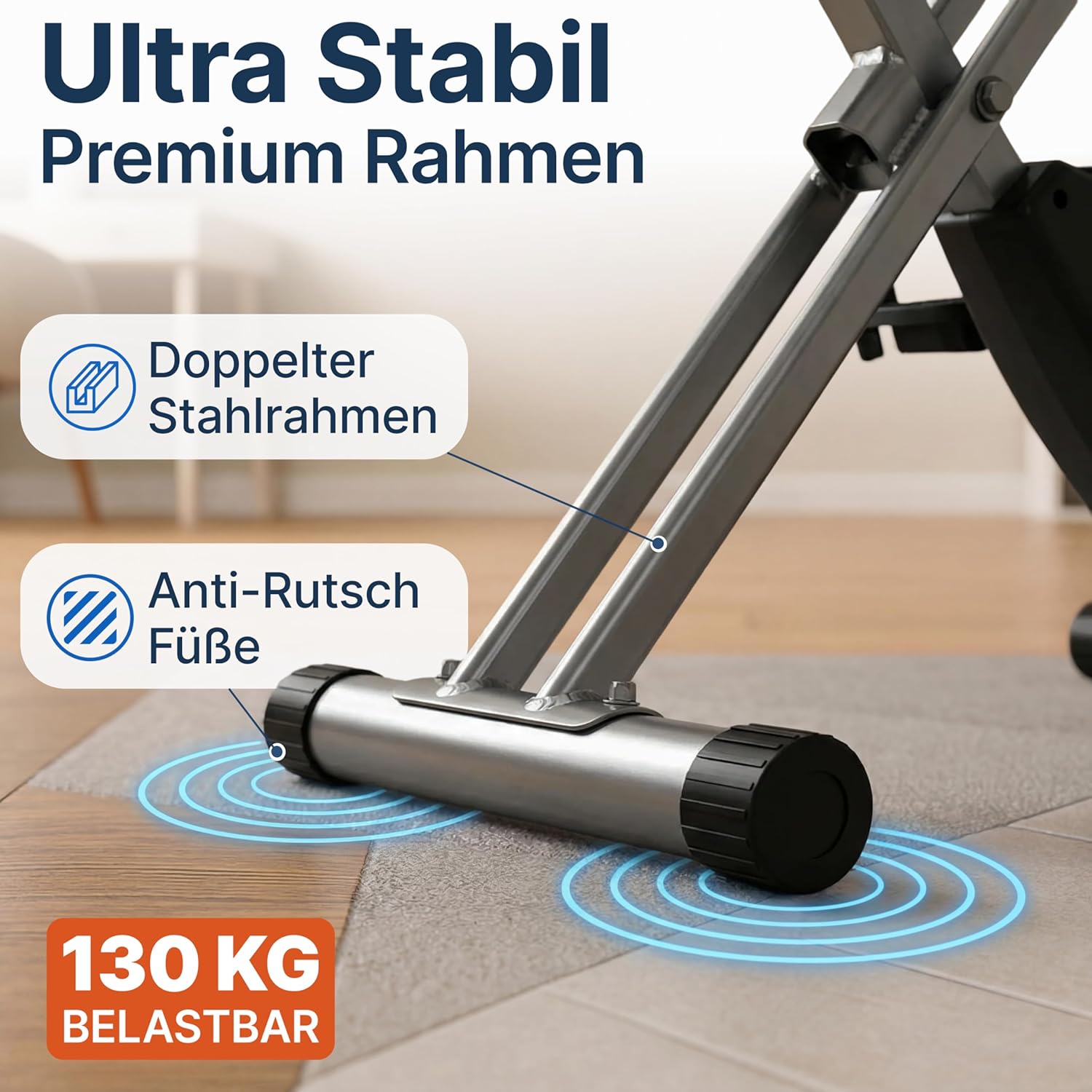 Ultrasport Klapp-Heimtrainer, Hometrainer, Fahrrad, extra leise bis 130 kg mit Komfortsattel, Ergometer, Heimtrainer, Fitnessbike, Indoorbike, Trimmrad – Bild 6