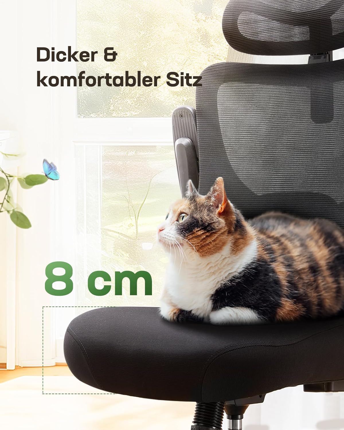 Marsail Bürostuhl Ergonomischer Schreibtischstuhl: Ergonomischer Bürostuhl mit 2D-Kopfstütze, 2D-Lendenwirbelstütze, klappbaren 3D-Armlehnen, 8 cm Sitzkissen, Höhenverstellung und 300 Pfund Tragkraft – Bild 6