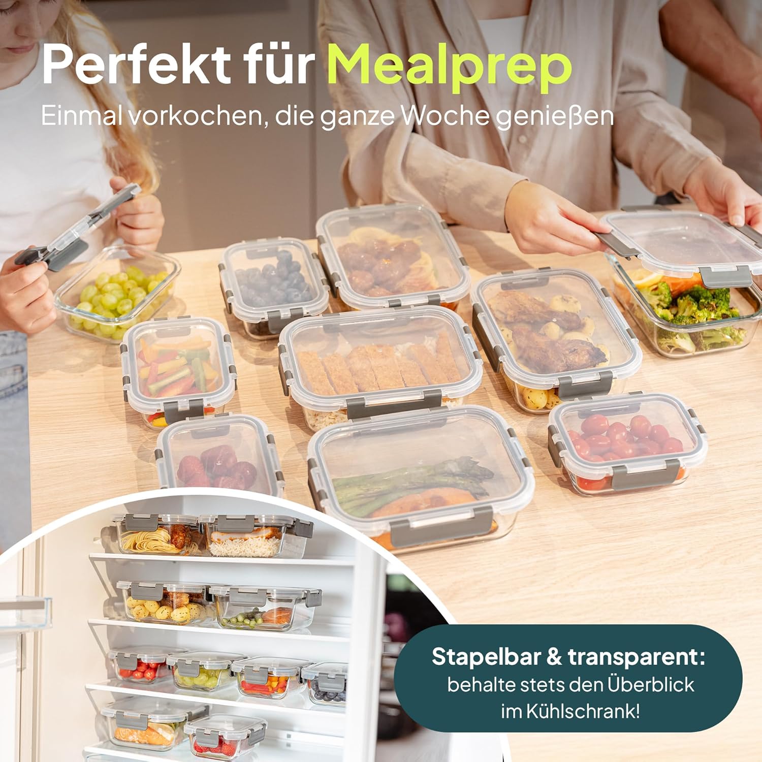 uandu Glasbehälter mit Deckel, 20-teiliges Borosilikatglas mit Deckel, Meal-Prep-Gläser, Frischhaltedosen aus Glas mit Deckel, Glasdosen mit Deckel-Set, Meal-Prep-Boxen aus Glas (10 Behälter, 10 Deckel) – Bild 4