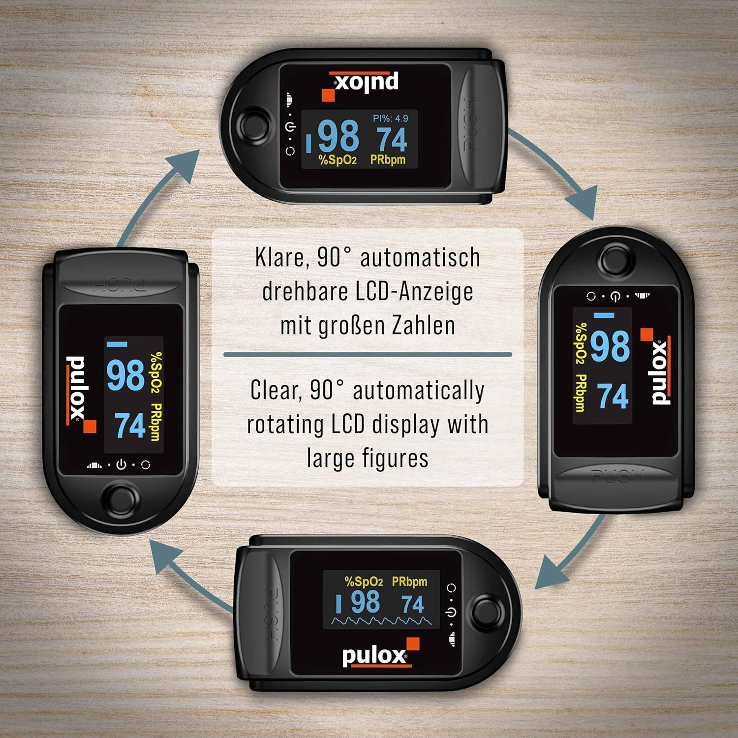 Pulsoximeter PULOX PO-200 Solo Fingerpulsoximeter zur Messung von Puls und Sauerstoffsättigung am Finger | Mit Präzisionsanzeige zur zuverlässigen Kontrolle von Sauerstoffsättigung, Herzfrequenz und Perfusionsindex – Bild 3