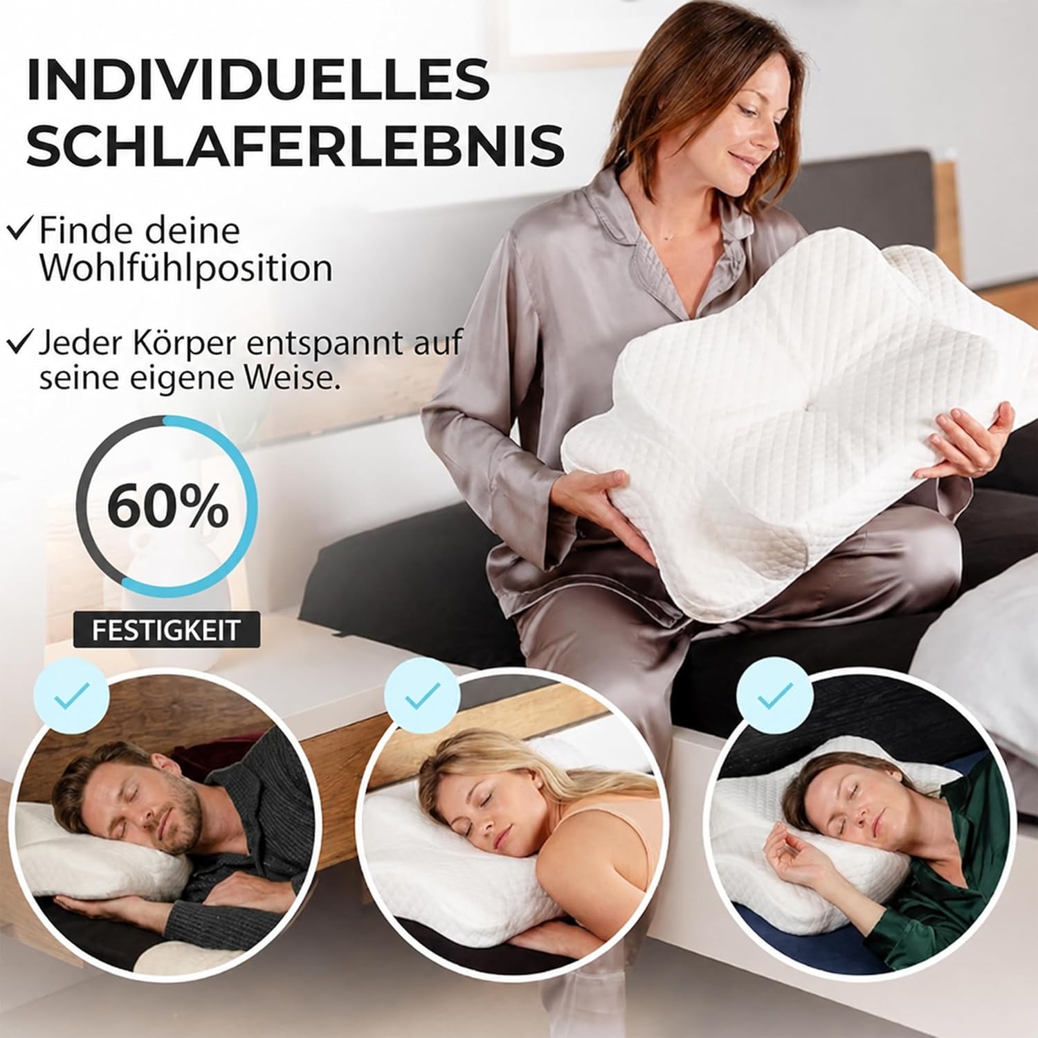 Ergonomisches Kissen (getestet), Nackenstützkissen aus Memory-Schaum, für alle Schlaftypen (inkl. Bezug) - Ergonomisches Kissen, Nackenkissen, Seitenschläferkissen - mittelfest. – Bild 6