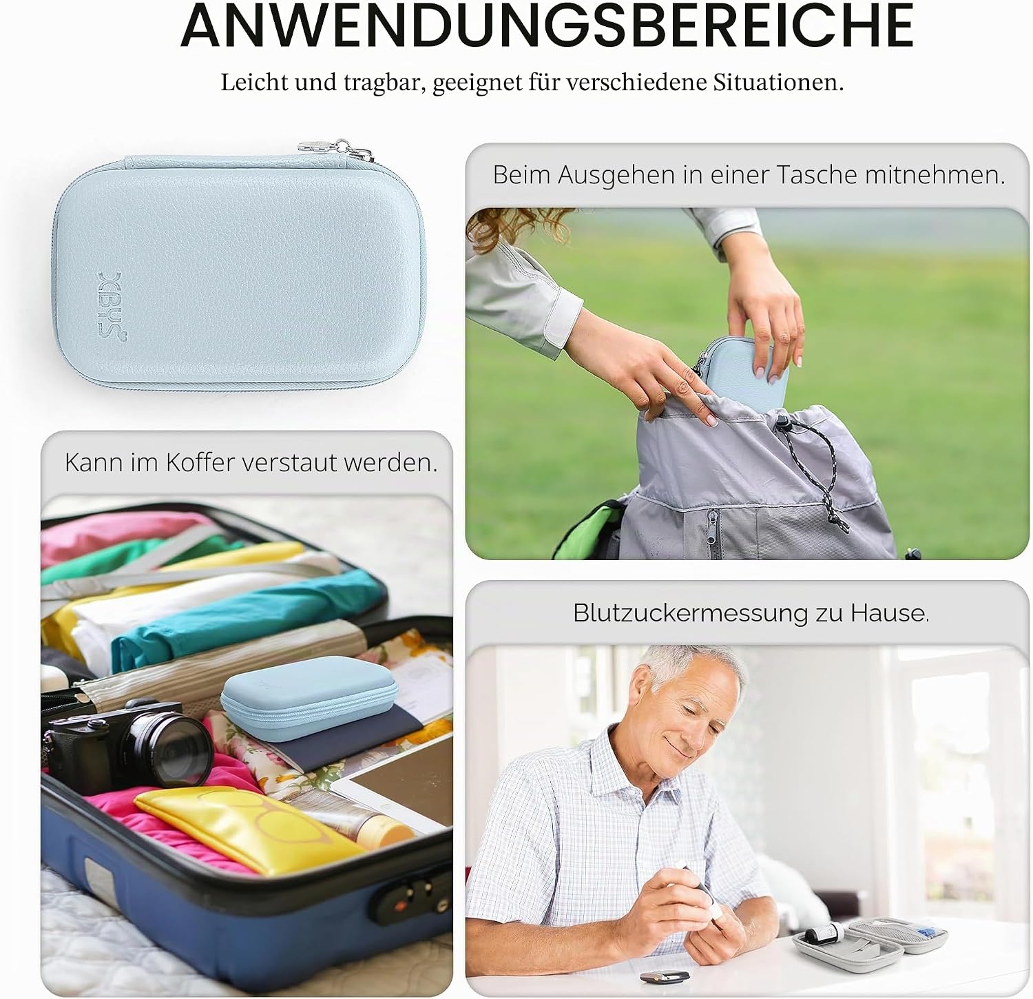 Diabetes-Versorgungskoffer, Blutzuckermessgerät-Tasche, tragbare Box zur Aufbewahrung von Teststreifen, Blutentnahmenadeln und anderen Gegenständen, Reisetasche für Glukosemessgerät, blau, M, einfach – Bild 6