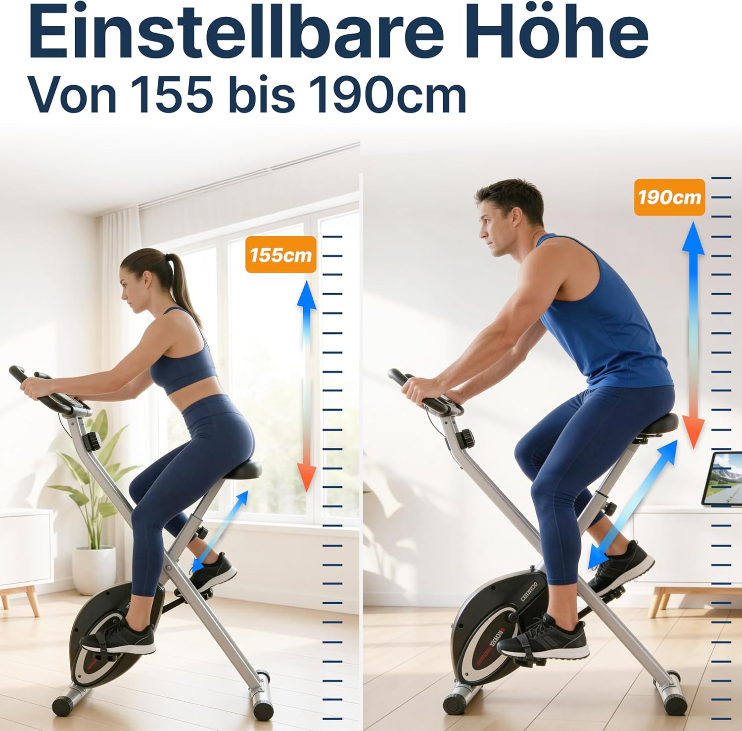 Ultrasport Klapp-Heimtrainer, Hometrainer, Fahrrad, extra leise bis 130 kg mit Komfortsattel, Ergometer, Heimtrainer, Fitnessbike, Indoorbike, Trimmrad – Bild 7