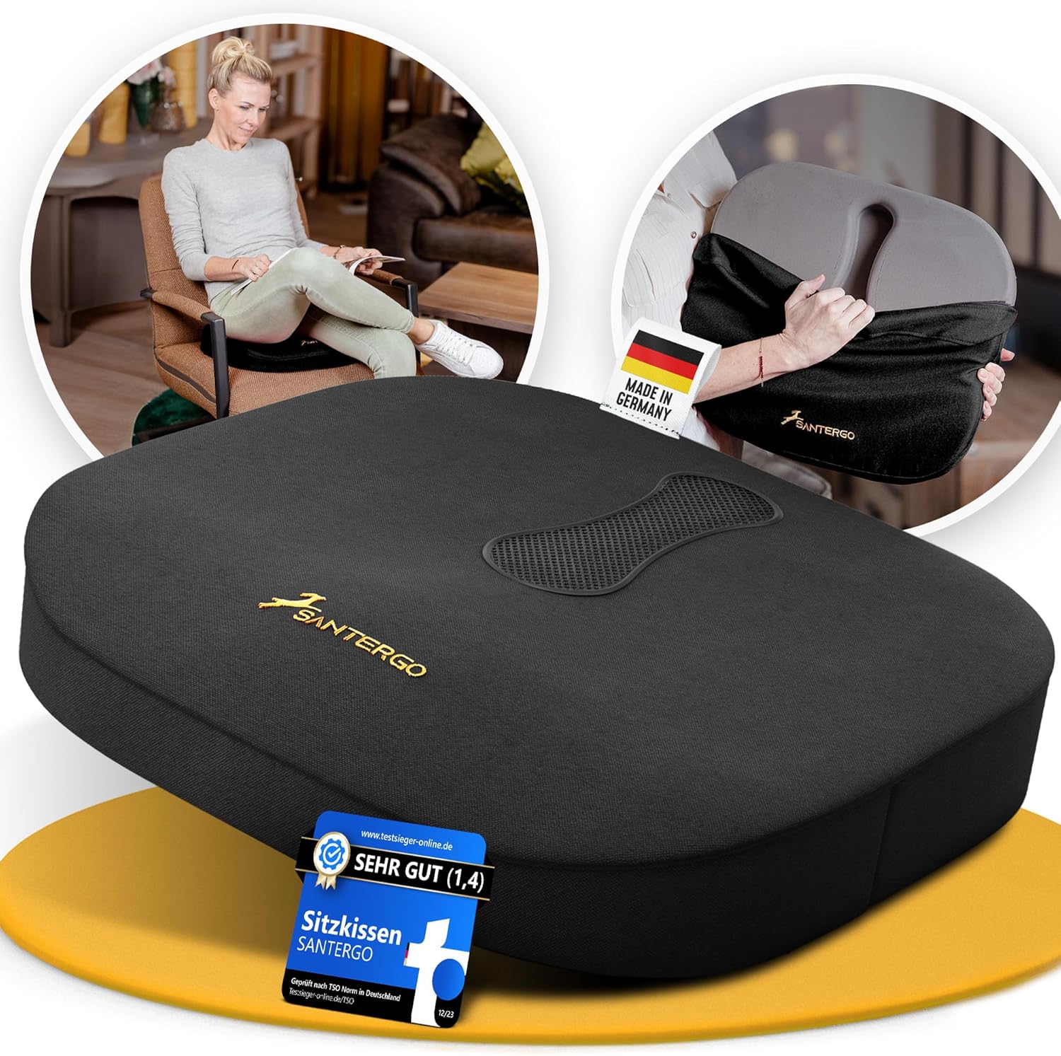Orthopädisches Sitzkissen (patentiert & formstabil) – Sitzkissen für Bürostuhl und Sessel – Sitzkissen Stuhl, Sitzkissen Bürostuhl, Steißbeinkissen, Sitzkissen (Schwarz-MEDIUM 65-95 kg) – Bild 7