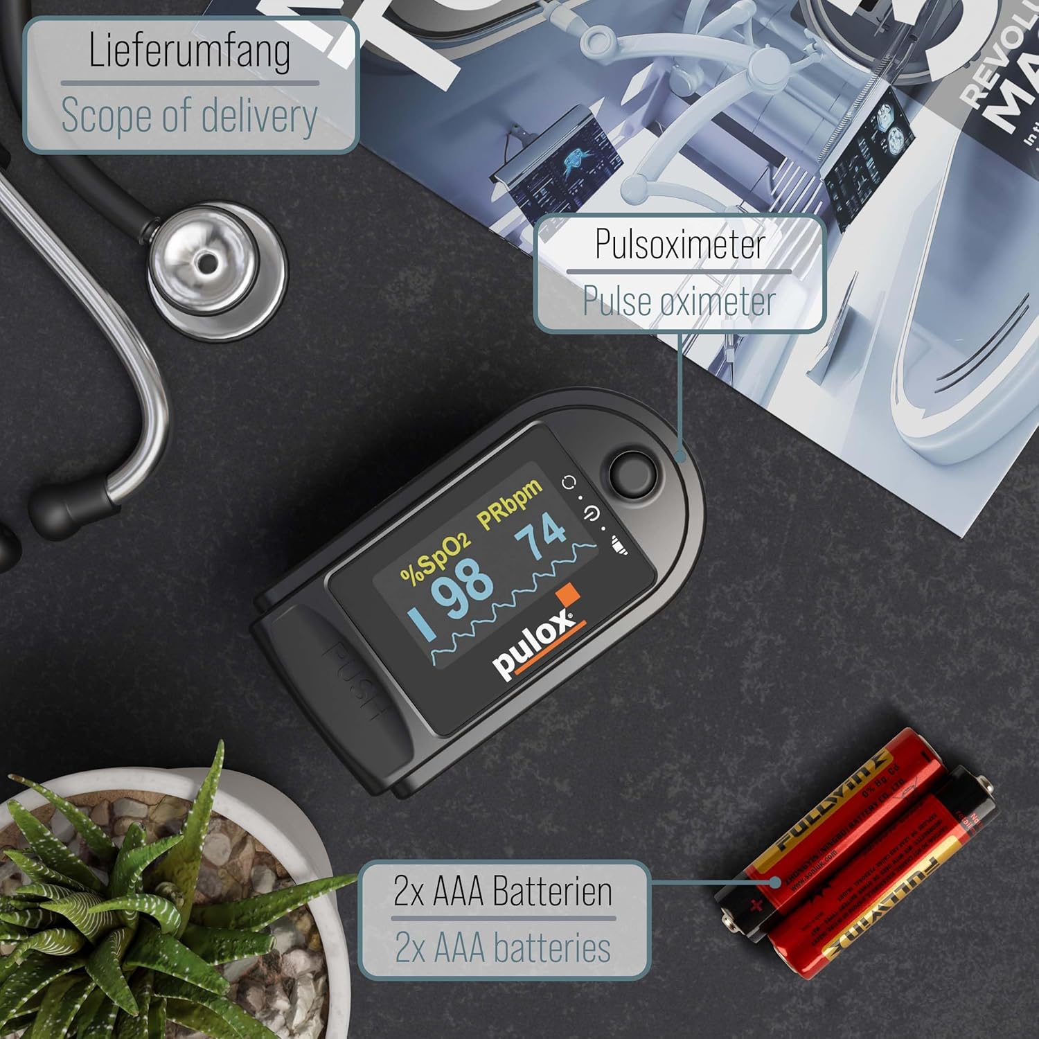 Pulsoximeter PULOX PO-200 Solo Fingerpulsoximeter zur Messung von Puls und Sauerstoffsättigung am Finger | Mit Präzisionsanzeige zur zuverlässigen Kontrolle von Sauerstoffsättigung, Herzfrequenz und Perfusionsindex – Bild 5