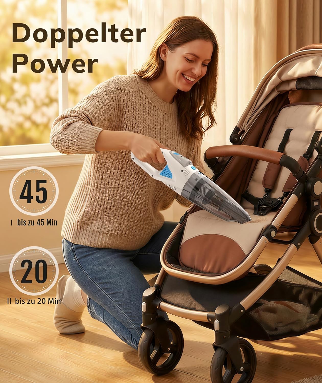 Topipop Handstaubsauger Akku mit 25000Pa starker Saugleistung, kabelloser Staubsauger mit HEPA-Filter & Aufsätzen – leichter Autostaubsauger für Tierhaare, Teppich, Zuhause, Büro, Küche (weiß) – Bild 3