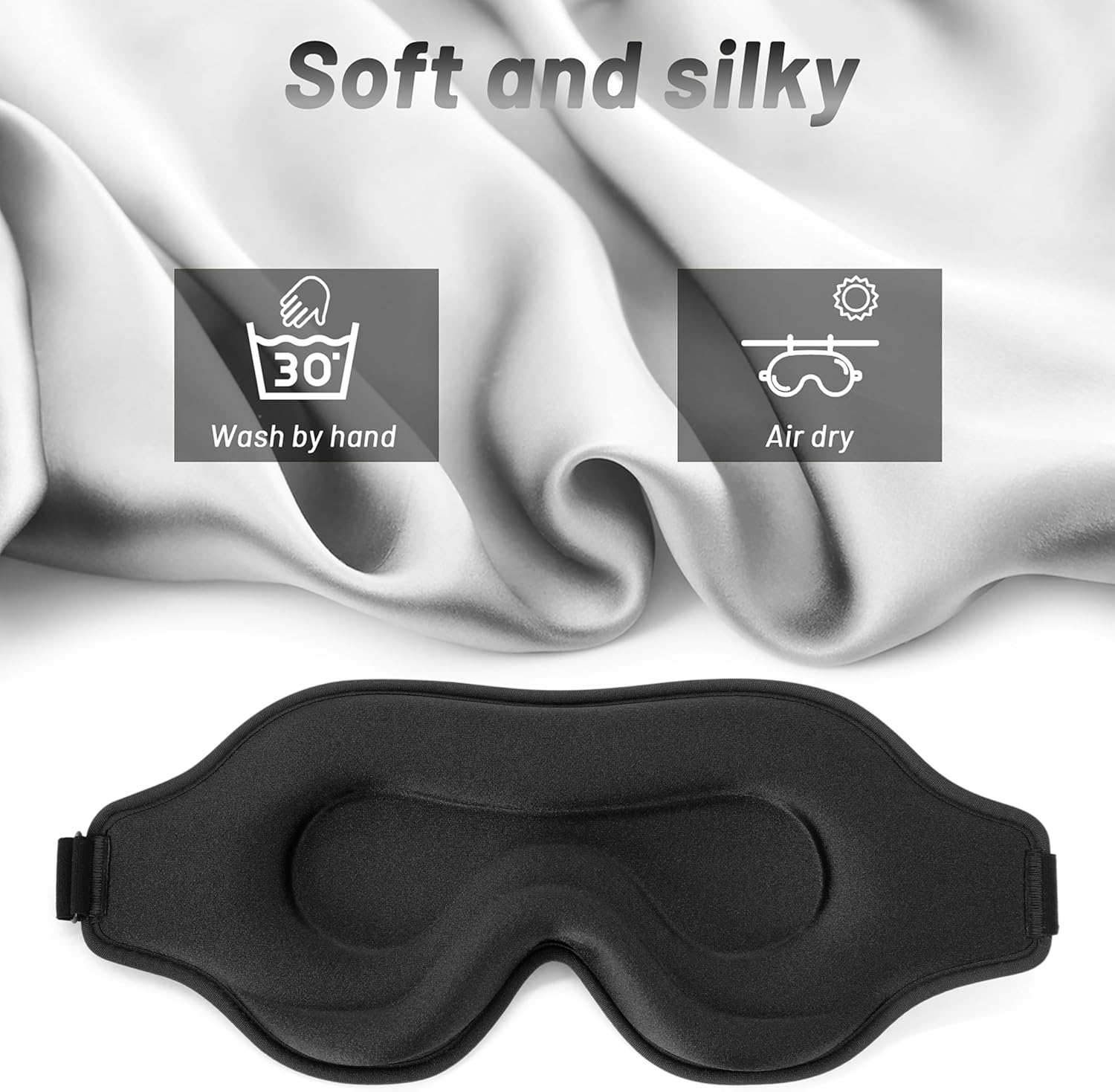 3D-Schlafmaske mit Ohrstöpseln – Lichtdichte und bequeme Augenmaske für Männer und Frauen, ideal für Flugzeug, Reisen und Seitenschläfer, Schwarz – Bild 5