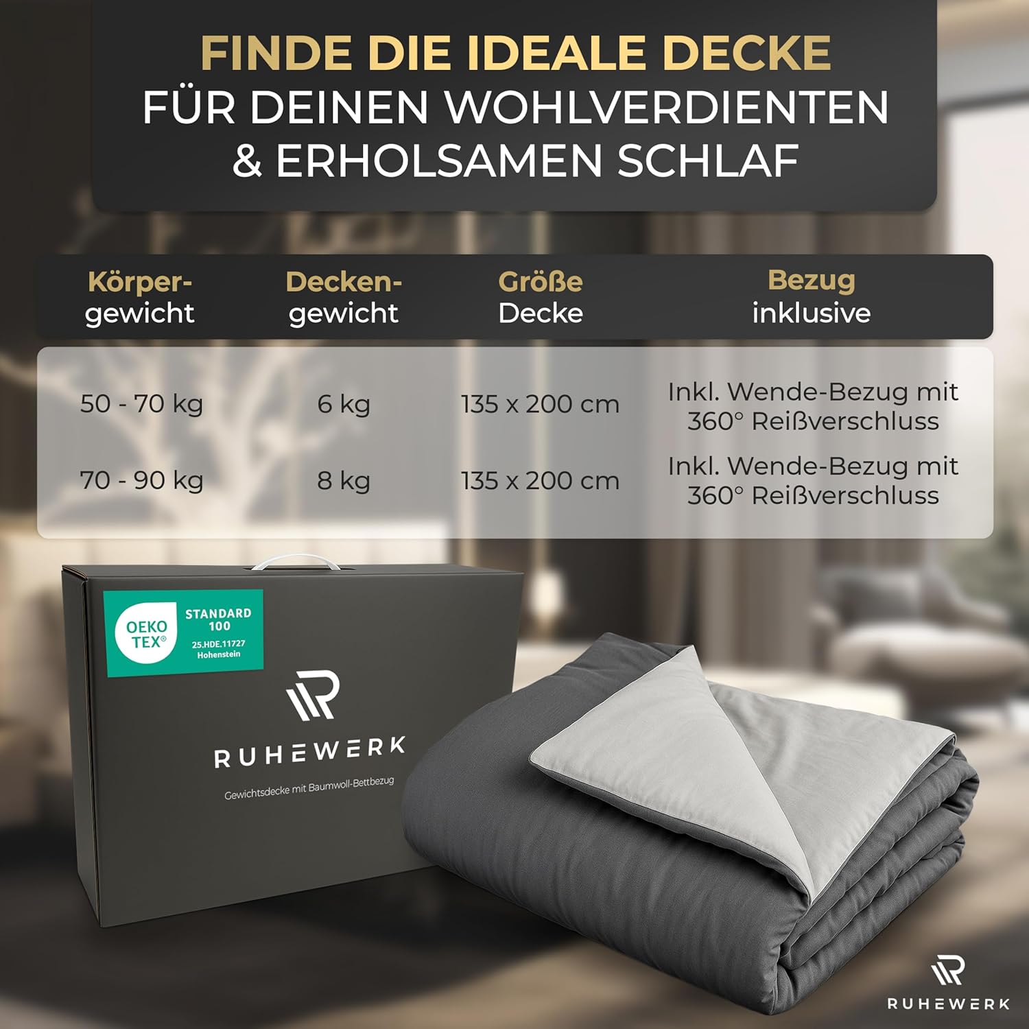 2-in-1 Gewichtsdecke 8 kg (mit Bezug) Öko-Tex zertifiziert, Therapiedecke Erwachsene, schwere Decke für besseren Schlaf, Bezug für Gewichtsdecke 135 x 200. 8 kg, schwere Decke, Gewichtsdecke – Bild 6