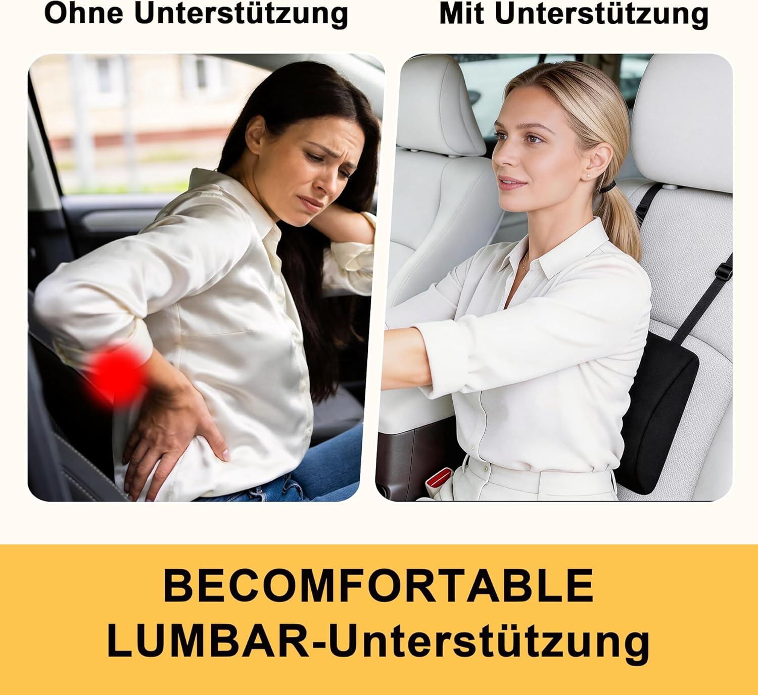 Rückenstützkissen Autositz für Fahrer, ergonomisches Lendenkissen mit verstellbaren Trägern, Autositz-Rückenlehne gegen Rückenschmerzen, abnehmbarer Bezug für Auto, Bürostuhl, Gaming-Stuhl – Bild 4
