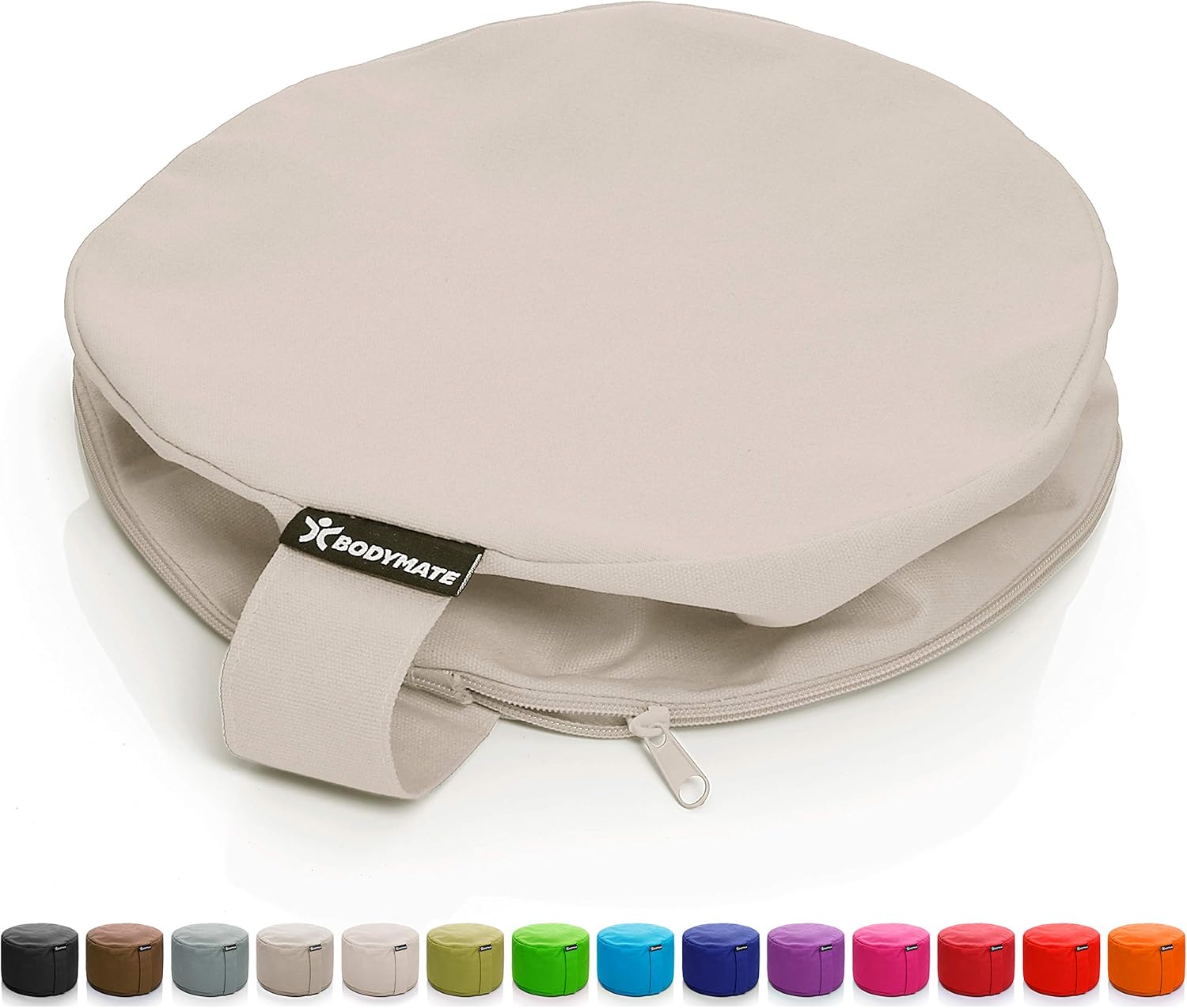 BODYMATE rundes Yogakissen 31cm Durchmesser 13cm hoch mit Buchweizenfellfüllung – maschinenwaschbarer Bezug aus 100% extra dicker Baumwolle – Meditationskissen – Sitzkissen – Bild 9