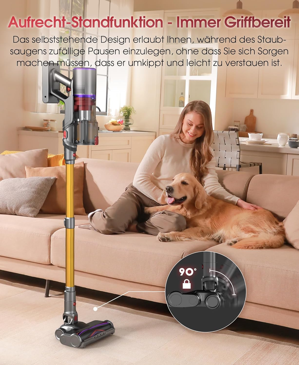 Uninell Home Akku-Staubsauger 55.000 Pa/650 W/70 Min. Upgrade, kabelloser Staubsauger mit 1,6 l großem Staubbecher, selbstaufladend mit LED-Touchscreen/Anti-Tangle-Bürste für Tierhaare, Hartböden, Teppiche – Bild 6