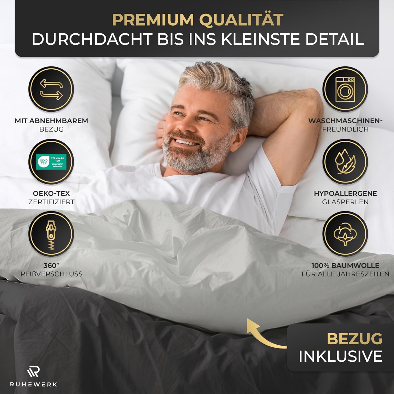 2-in-1 Gewichtsdecke 8 kg (mit Bezug) Öko-Tex zertifiziert, Therapiedecke Erwachsene, schwere Decke für besseren Schlaf, Bezug für Gewichtsdecke 135 x 200. 8 kg, schwere Decke, Gewichtsdecke – Bild 3