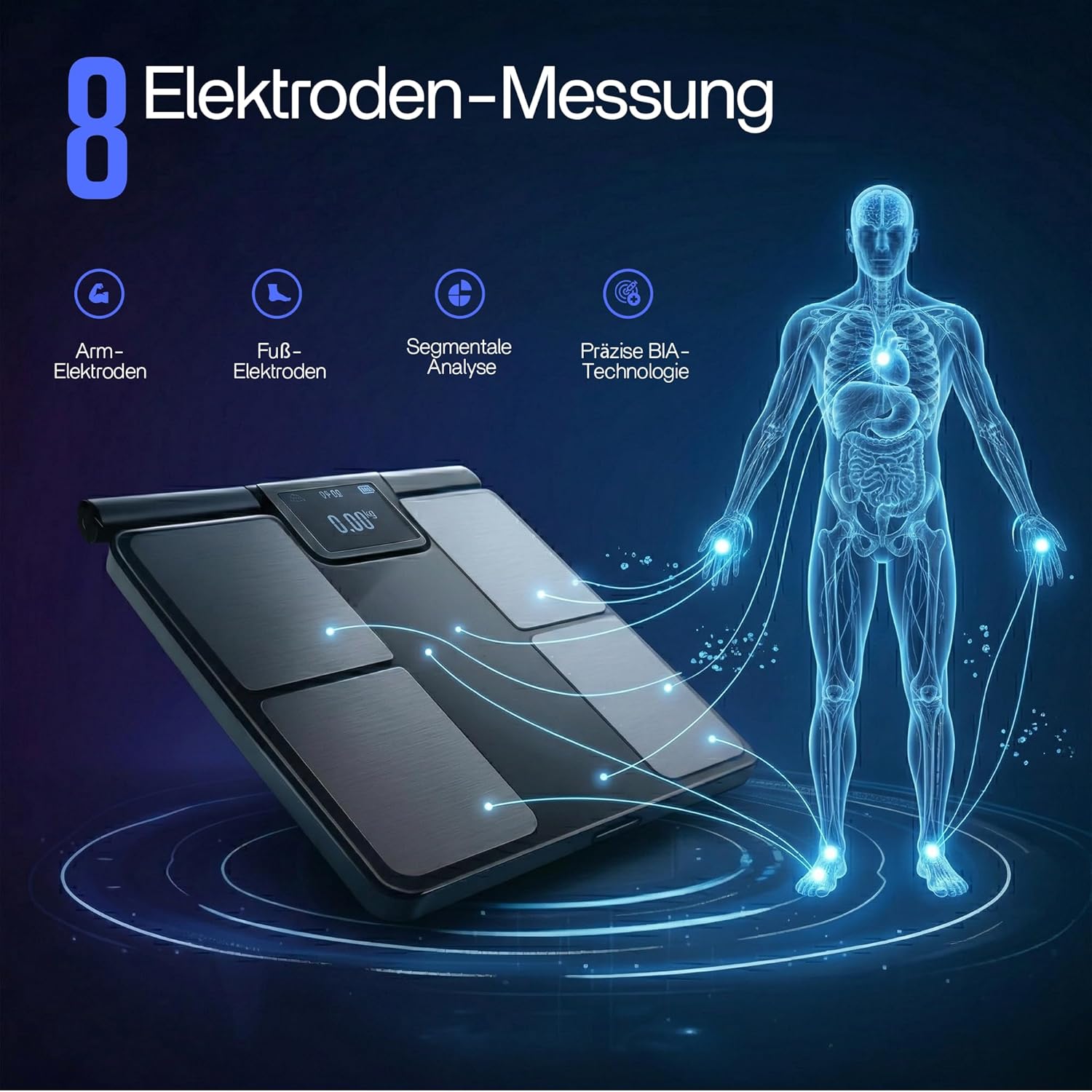 Körperanalysewaage – Intelligente Körperfettwaage mit 58 Gesundheitsmetriken, 8-Elektroden-Technologie, hochpräzise Messung, kostenlose App ohne Abonnement, Mehrbenutzer-, Bluetooth- und Berichtsfunktion – Bild 8