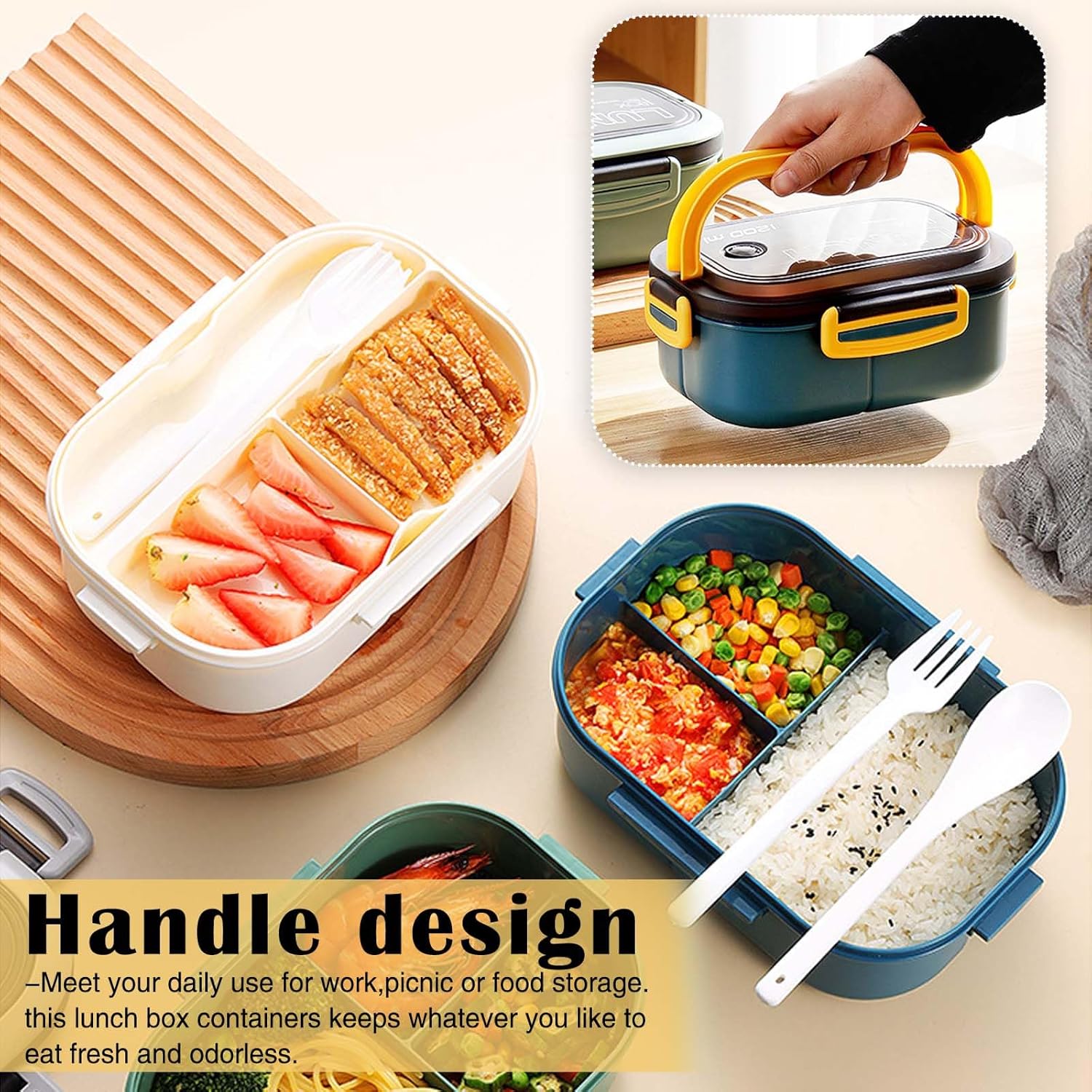 Bento-Brotdose mit Fächern, 2-lagige Lunchbox, Lunchbox, auslaufsicher, für Erwachsene, Salatbox, To-Go-Lunchbox, Snackbox, Frühstücksbox, Büro-Bento-Lunchbox (blau) – Bild 6