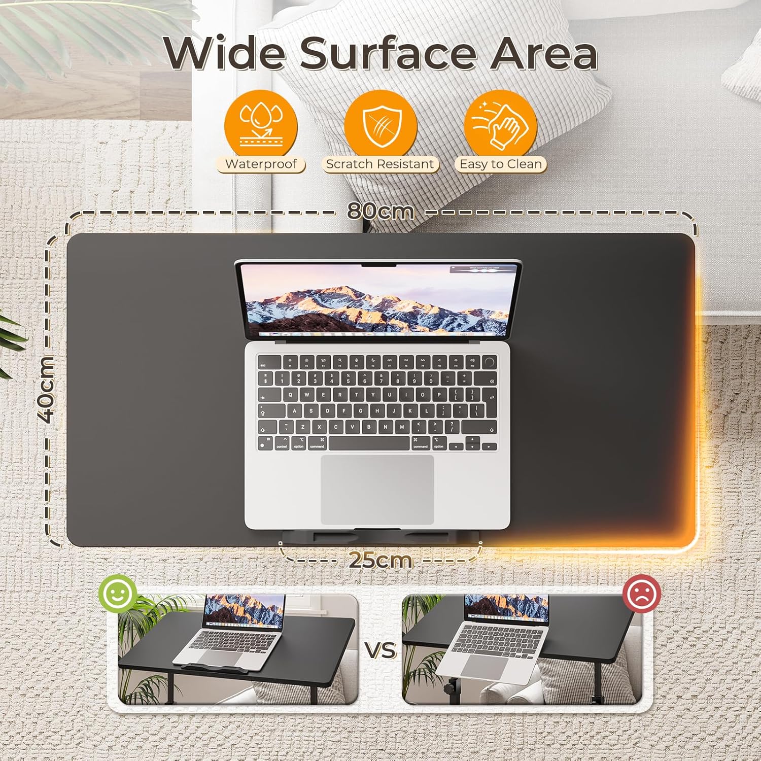 Dripex 80 x 40 cm Stehschreibtisch, höhenverstellbar 65–98 cm, mobiler Computertisch mit Rollen und neigbarer Tischplatte, Überbetttisch, Stehsitztisch für Zuhause und Büro, Schwarz – Bild 9