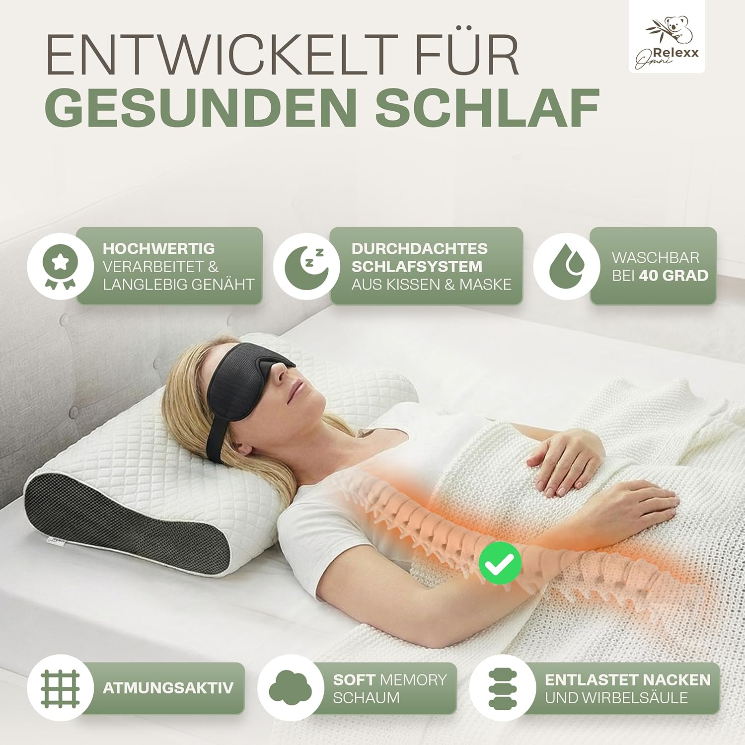 Ergonomisches Nackenstützkissen, atmungsaktives Kissen zur Entspannung, aus weichem Memory-Schaum, Nackenkissen, Seitenschläferkissen, Reisekissen, Kopfkissen – Bild 2
