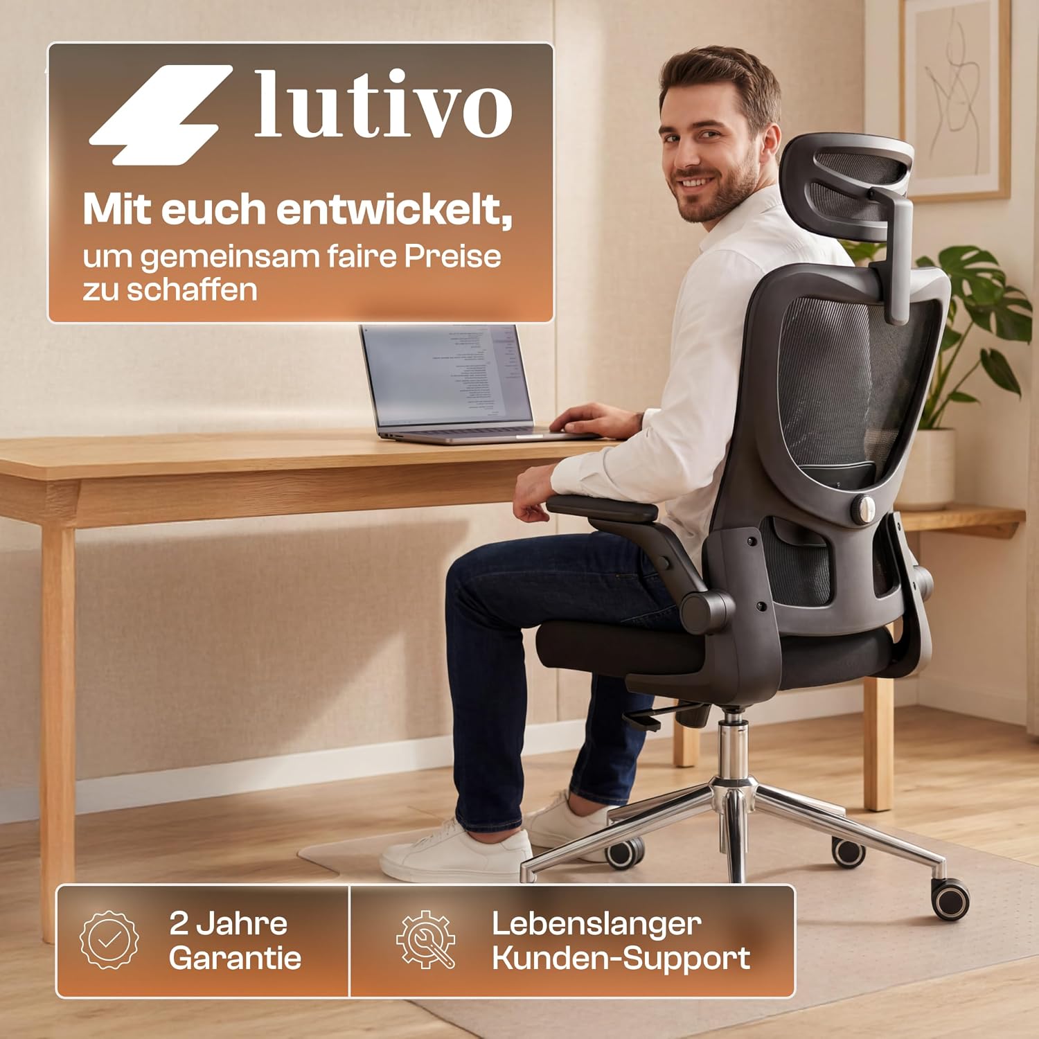 Bravo Ergonomischer Bürostuhl (Original) Schreibtischstuhl Ergonomisch mit 8 Komforteinstellungen | Gaming-Stuhl und Drehstuhl für Heim- und Bürobedarf | Bürostuhl und Chefsessel bis 150 kg – Bild 8