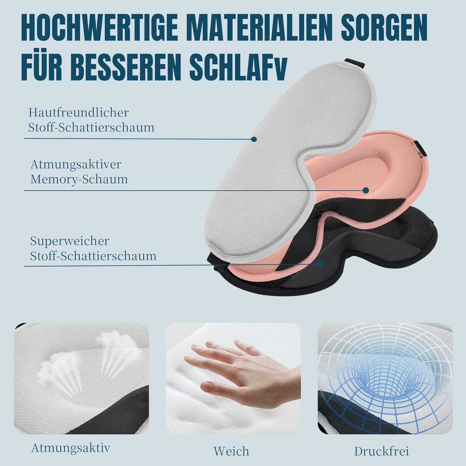 Schlafmaske für Männer und Frauen, 99 % lichtblockierende Schlafmaske, 3D-Augenhöhlen und verstellbares Gummiband mit Memory-Schaum für Reisen, Schlafzimmer – Bild 5