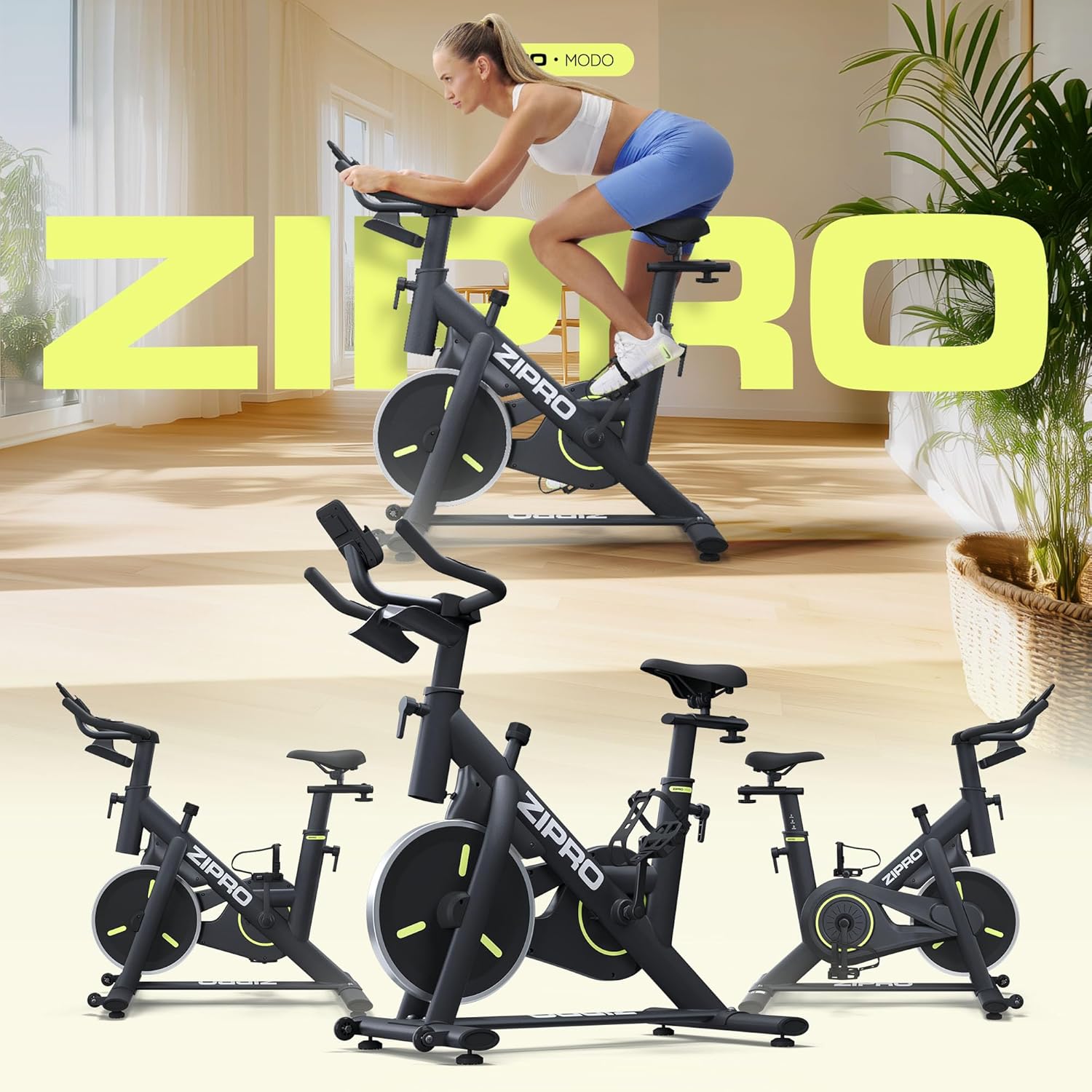ZIPRO Modo Heimtrainer, Heimtrainer, Ergometer, Fahrrad, Indoor-Training für Zuhause, Cardio-Fitnessgerät, stationär, 120 kg Tragkraft, mit App-Raum, Fahrrad, Fahrradtrainer-Bildschirm – Bild 2