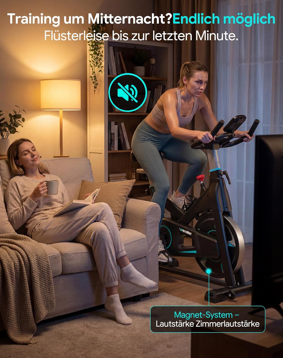 Wenoker Heimtrainer – Flüsterleises Indoor-Spinning-Bike, Ergometer mit magnetischem Widerstand, schweres Schwungrad, LCD-Monitor, stationäres Fahrrad, maximale Belastung 160 kg – Bild 3