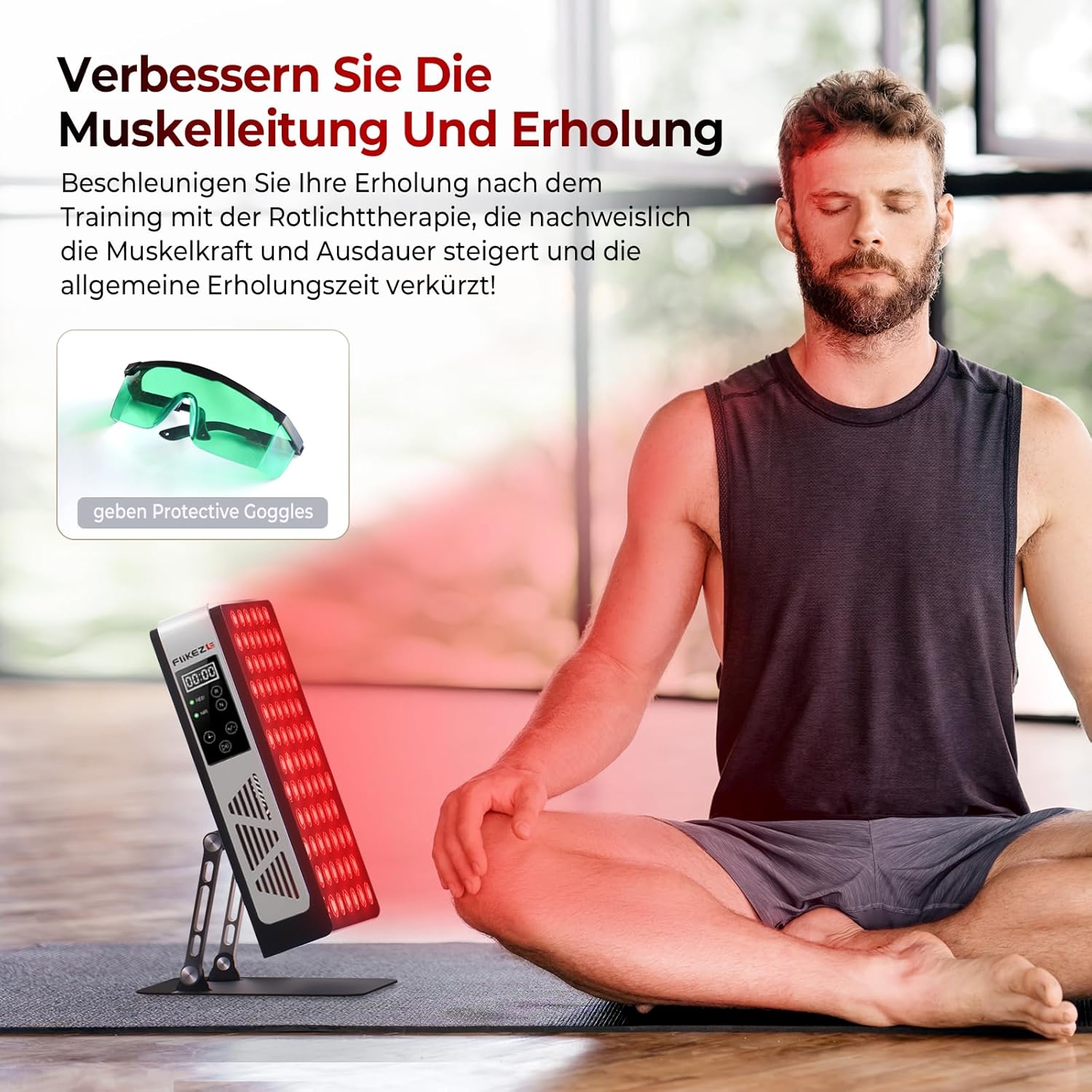 FliKEZE Infrarotlampe, 78 LEDs Dual Chip, 660/850 nm Rotlichttherapie-Panel-Lampe, Schmerzlinderung, Energieschub, verstellbarer Ständer, zusätzliche Augenschutzbrille im Lieferumfang enthalten, geeignet für Familien – Bild 5