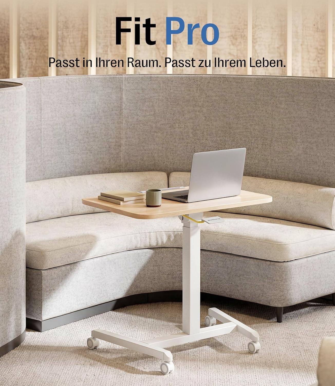 MAIDeSITe Fit Pro Stehpult, höhenverstellbar 76-110 cm, mobiler Schreibtisch mit Rollen, pneumatischer Laptoptisch mit klappbarer Tischplatte, Beistelltisch für das Home Office – Bild 3