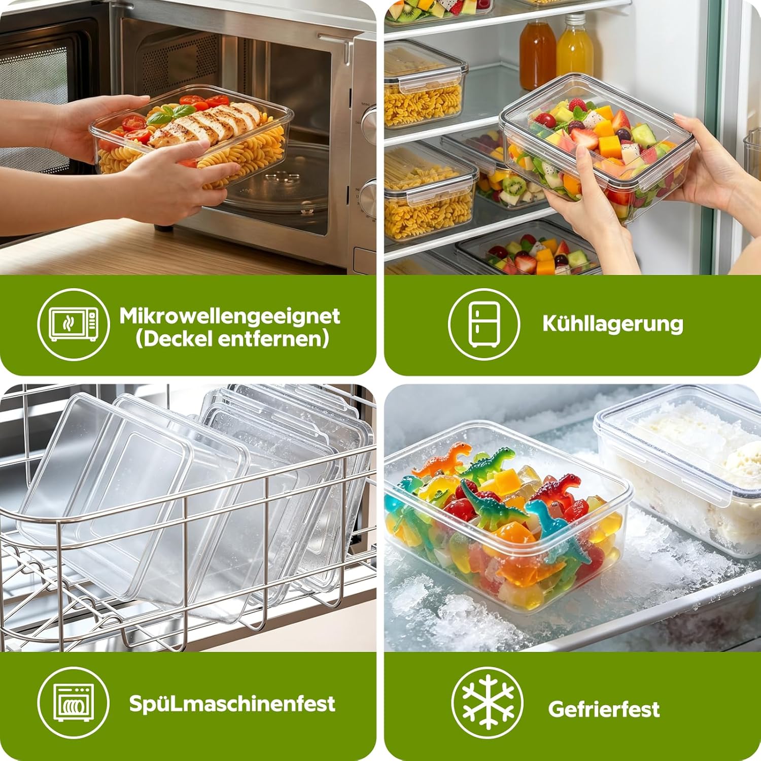Wwtop 6 x 1000 ml Frischhaltedosen mit Deckel, Vorratsbehälter-Set, Meal-Prep-Boxen, auslaufsichere Gefrierbehälter, Aufbewahrungsbox mit Deckel, Küche für Mikrowelle, Kühlschrank, BPA-frei, 18 x – Bild 4