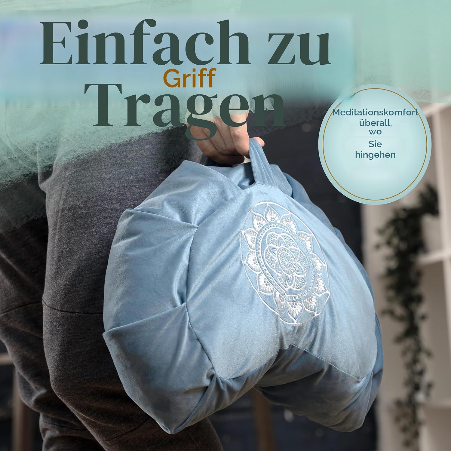 Florensi Meditationskissen (16 x 16 x 5 Zoll), großes Meditationskissen aus Samt, Premium-Yogakissen für Männer und Frauen, Yogakissen, Meditationskissen zum Sitzen auf dem Boden – Bild 9