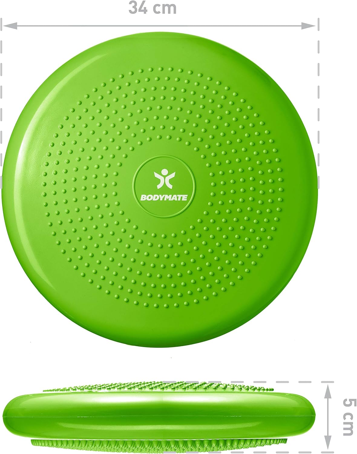 Bodymate Ballsitzkissen inkl. Pumpe, verschiedene Farben, 34 cm Durchmesser, Balancekissen, Luftkissen, Balancepad, Noppenkissen, für Rumpf-, Fitness-, Rehabilitations-, Koordinations- und Rückentraining – Bild 4