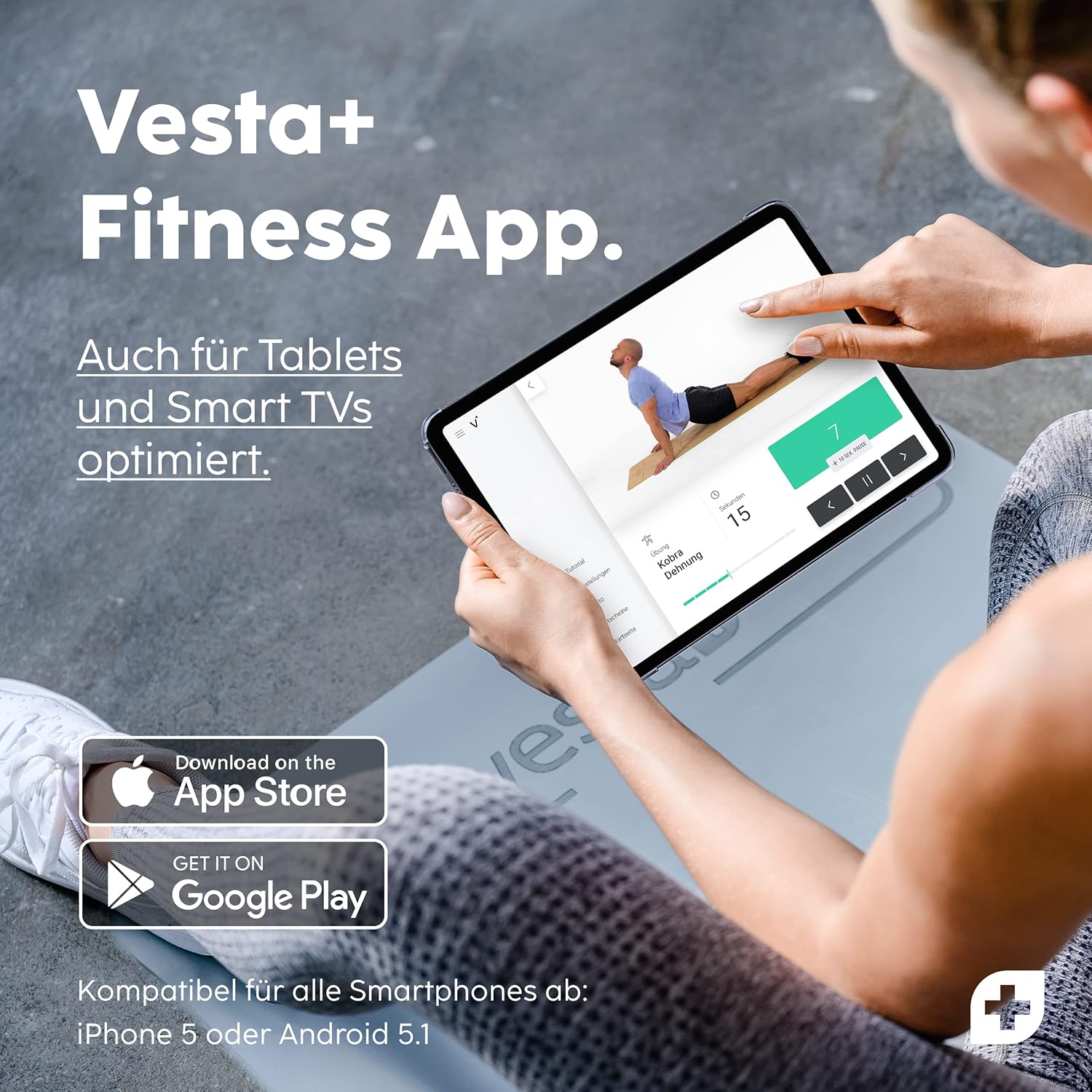 Vesta+ Premium Yogamatte aus Naturkautschuk – Ultra rutschfest mit optimaler Dämpfung – 100 % weichmacherfrei & hautfreundlich – inklusive Fitness-App – perfekt für Yoga, Gymnastik, Fitness & mehr (Grau) – Bild 8
