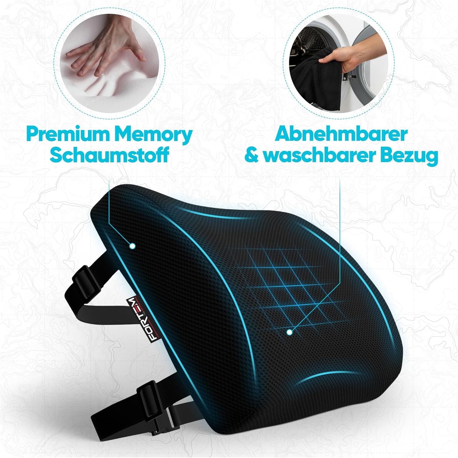 FORTEM Lendenwirbelstützkissen aus orthopädischem Memory-Schaum – bietet Unterstützung für den unteren Rücken – Kissen verbessert die Körperhaltung – waschbarer Bezug. – Bild 2