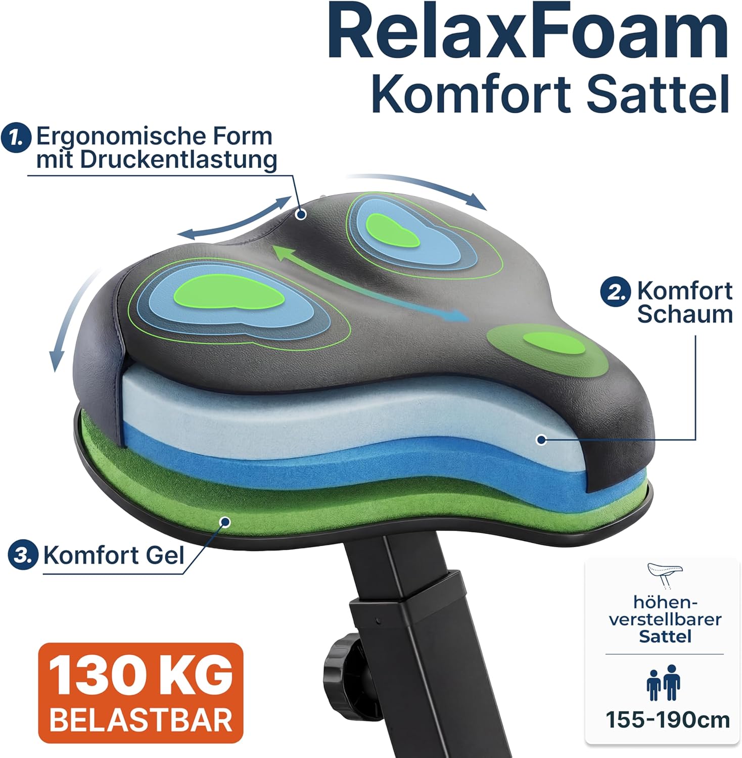 Ultrasport Klapp-Heimtrainer, Hometrainer, Fahrrad, extra leise bis 130 kg mit Komfortsattel, Ergometer, Heimtrainer, Fitnessbike, Indoorbike, Trimmrad – Bild 3