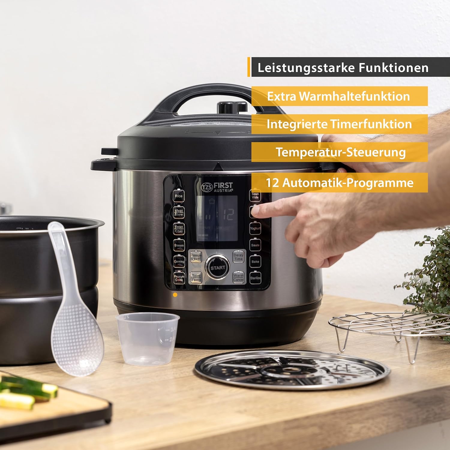 TZS First Austria – Elektrischer Schnellkochtopf 6L – 12 automatische Programme – Multikocher 1000 W Multikocher als Reiskocher, Dampfgarer, Crock Pot usw. – Elektrischer Multivarka-Schnellkochtopf – Bild 6