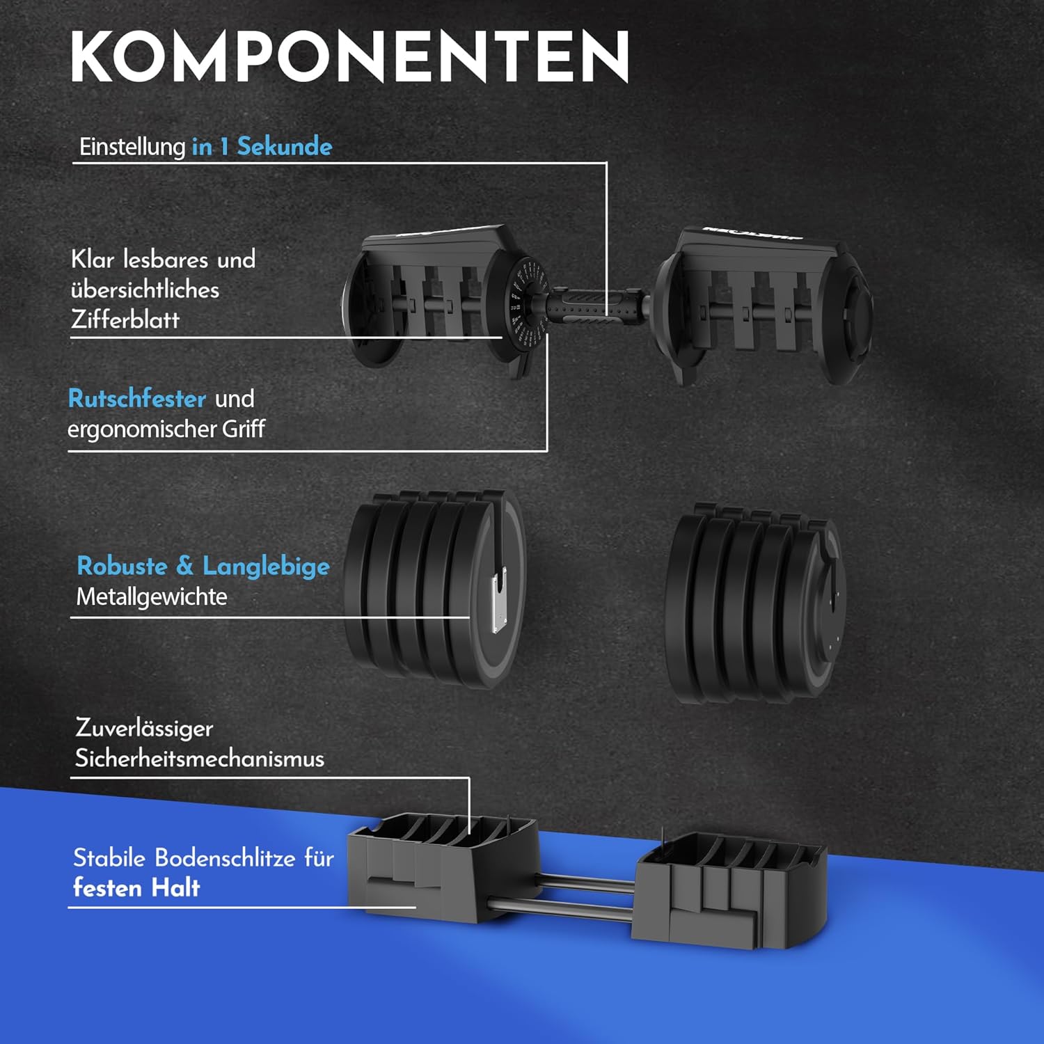 NEOLYMP Hantel verstellbar 40 kg – 12 Gewichtsstufen mit Drehgriff – Hantel ergonomisch, rutschfest und platzsparend – verstellbare Hanteln für Damen und Herren – Hanteln mit Gewichten – Bild 4