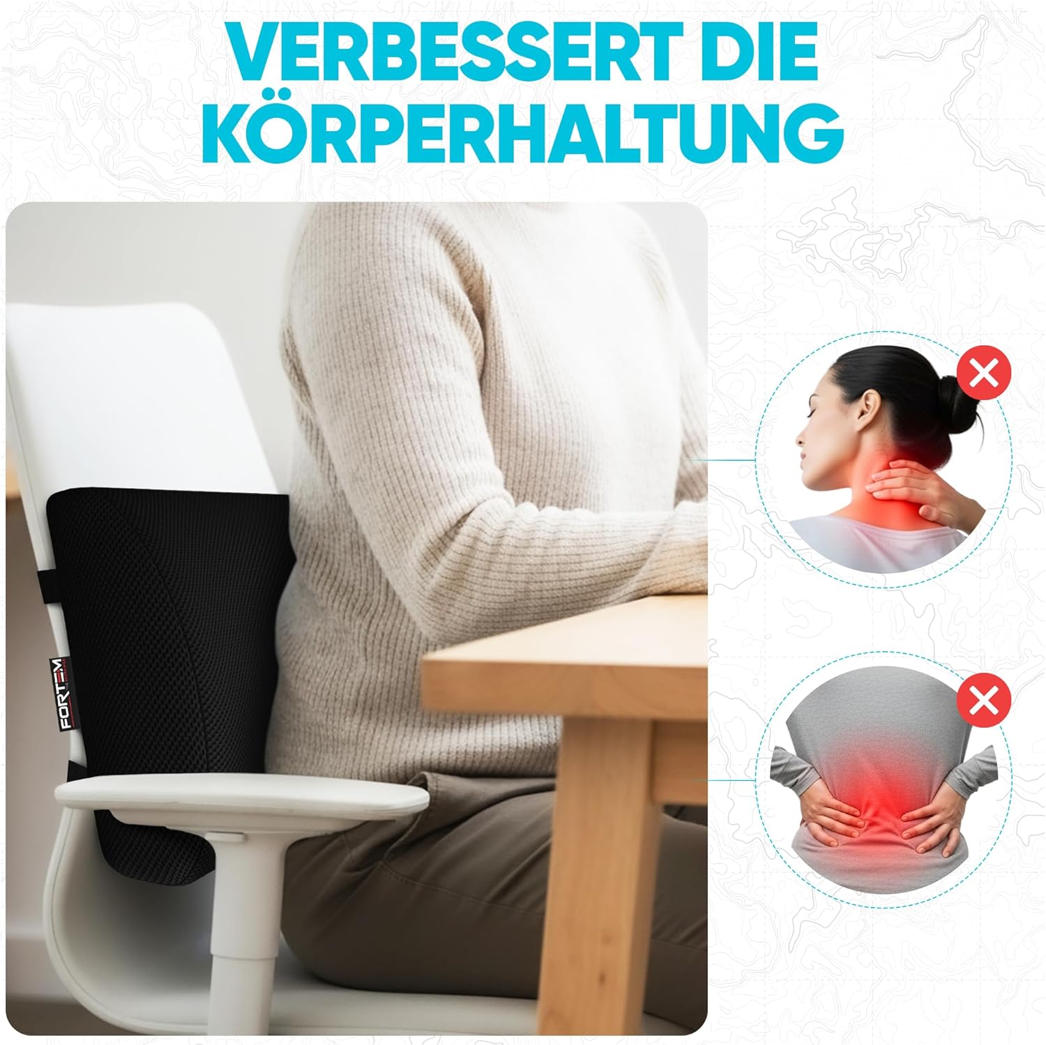 FORTEM Lendenwirbelstützkissen aus orthopädischem Memory-Schaum – bietet Unterstützung für den unteren Rücken – Kissen verbessert die Körperhaltung – waschbarer Bezug. – Bild 5