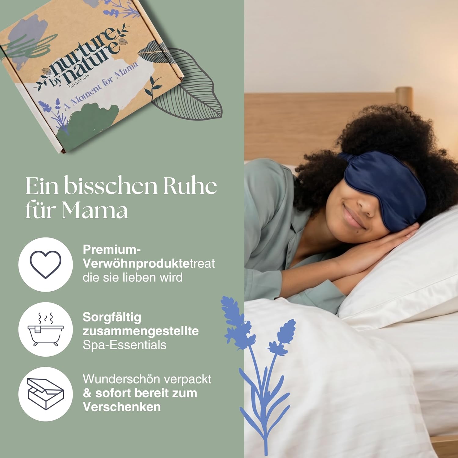 Nurture by Nature Wellness-Geschenkset für Frauen – 6-teiliges Bade- und Beauty-Set mit Körperbutter, Duschöl, Kissenspray, Badesalz und Schlafmaske – ideal für Weihnachten, Muttertag und Geburtstage – Bild 4