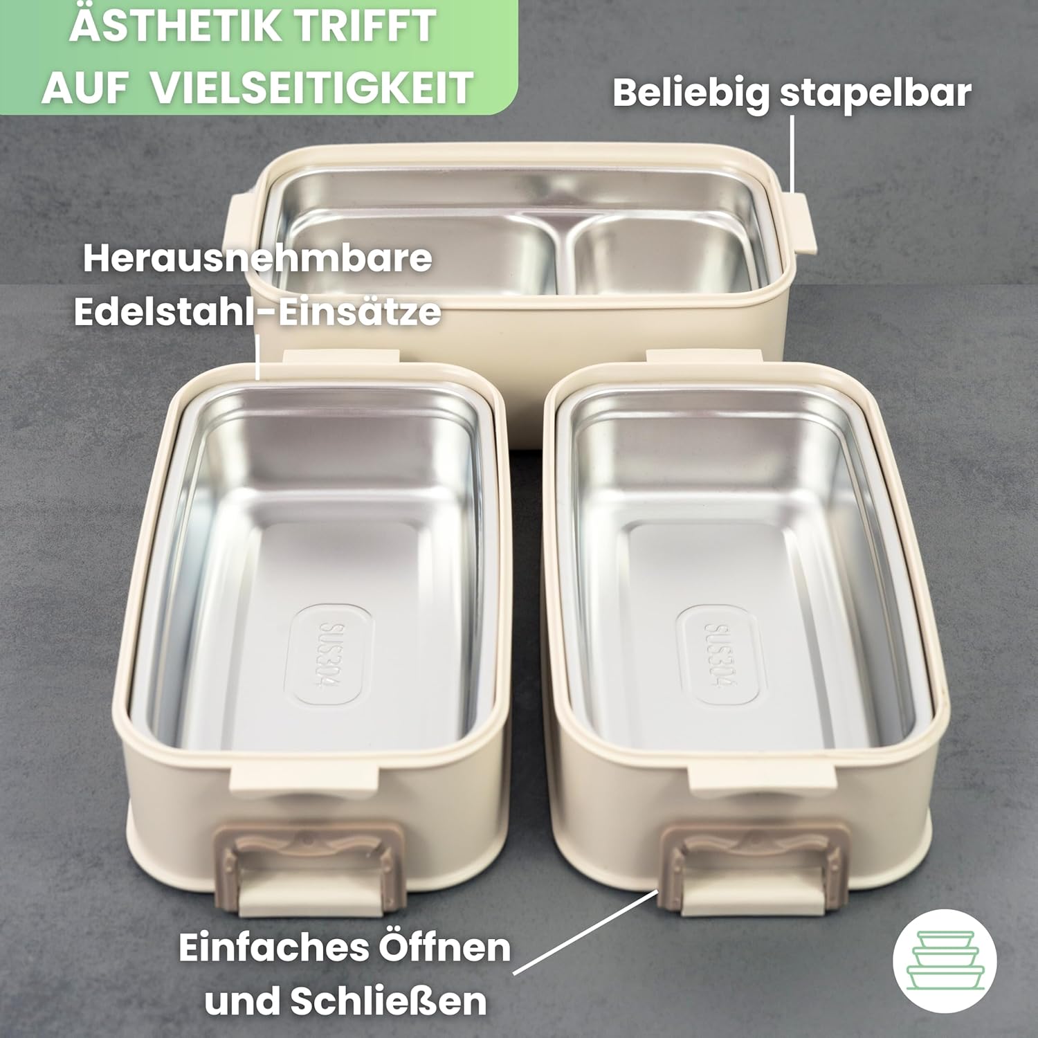Bento Robin Lunchbox 2700 ml, 3 Ebenen mit Besteck und Fächern, Premium-Edelstahldose, BPA-frei, große Lunchbox, Meal Prep Bento Box für Erwachsene, auslaufsicher und mikrowellengeeignet – Bild 3