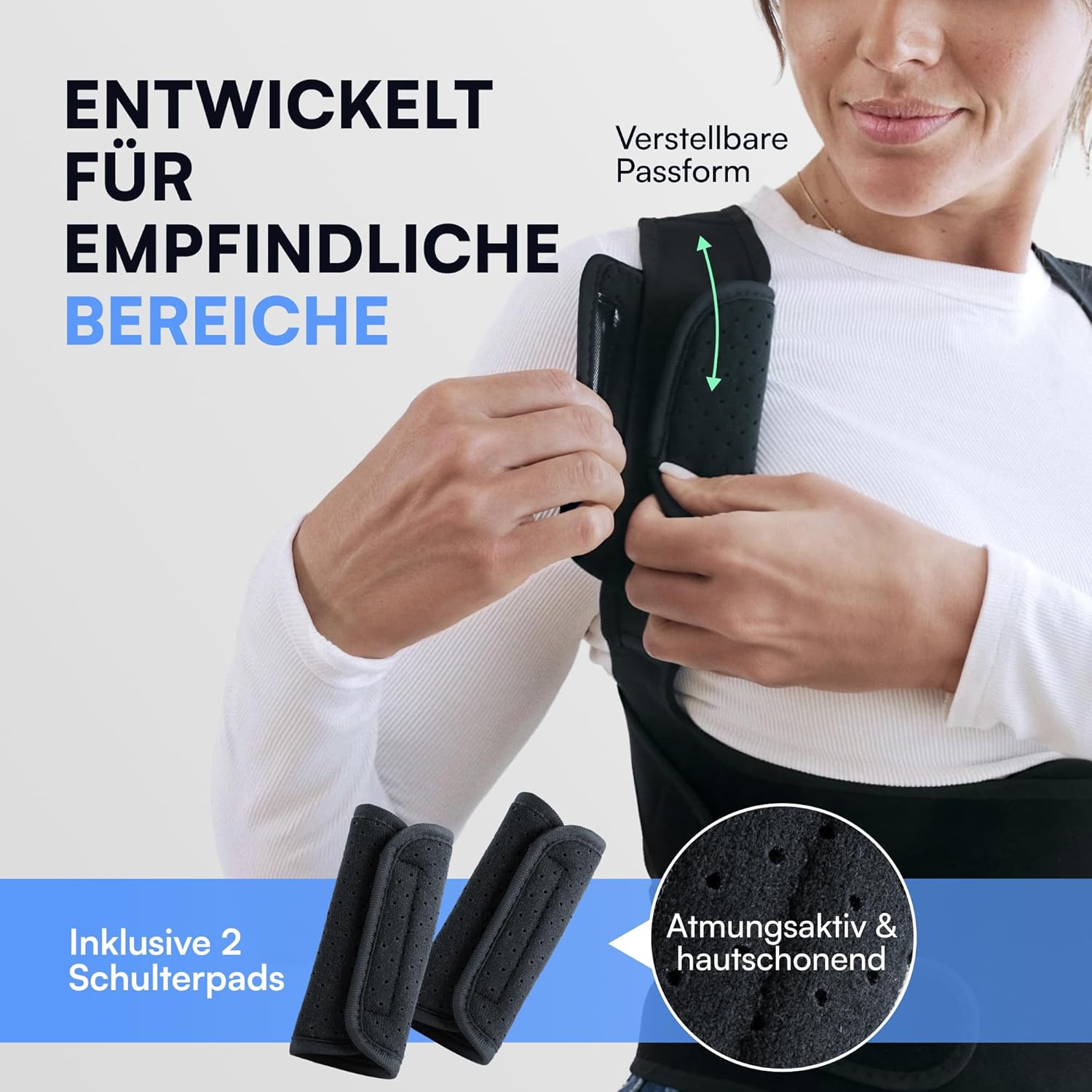Haltungskorrektur-Rücken für Männer und Frauen – Rückenglätter & Rückenstützgürtel, verstellbarer Rückengurt für gerade Haltung, inklusive 2 Schulterpolster – Bild 4