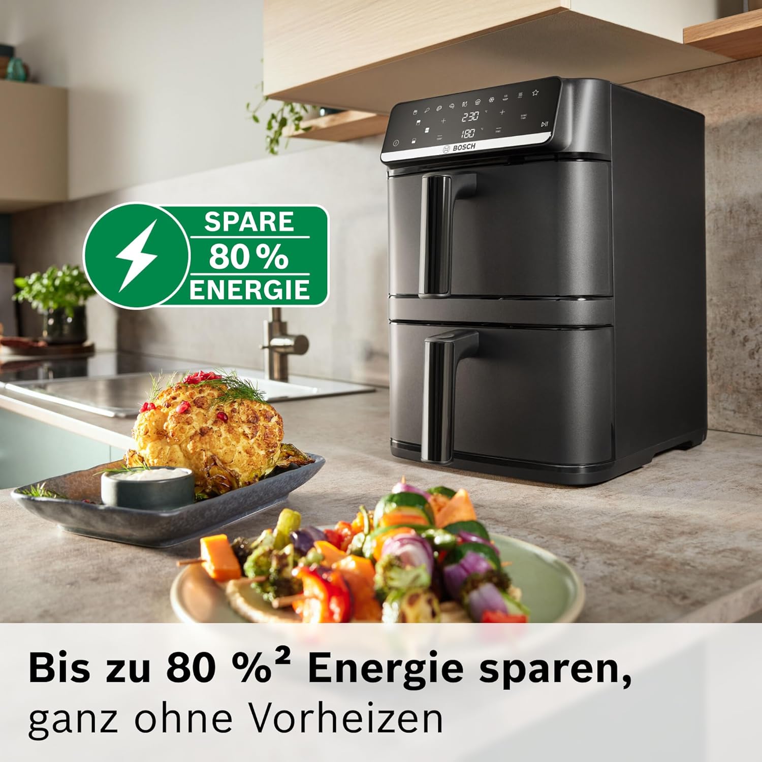 Bosch Serie 6 XXL Heißluftfritteuse, 12 L Doppelkammer, platzsparend, 6 Programme, PFAS-frei, Schwarz, AirFryer Serie 6, MAFD661B0 – Bild 5