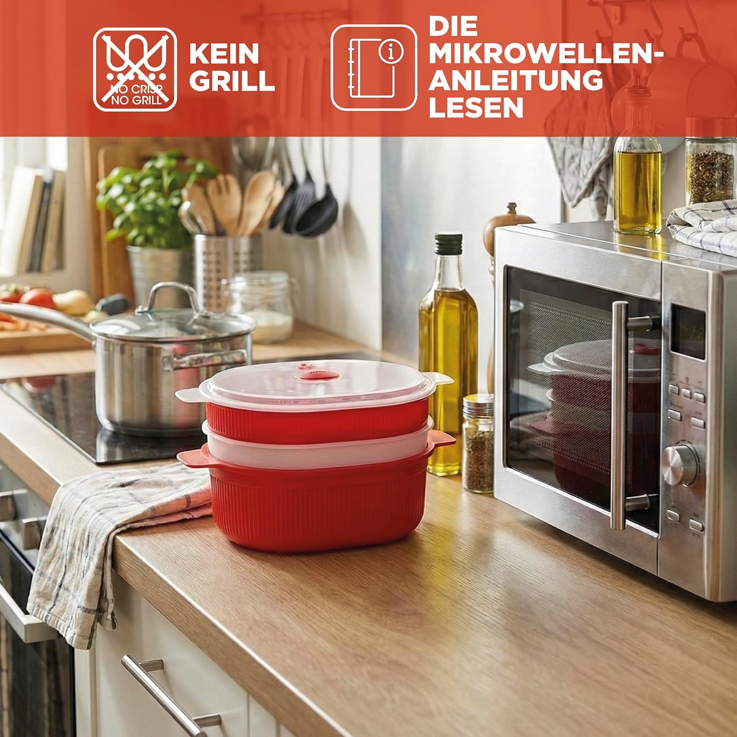 Snips 704 Tempo Zero Dish Streamer 4 Liter, Kunststoff rot | Für Gemüse, Fisch und Fleisch, 2 herausnehmbare Garkörbe, 4 L, bis 800 W, spülmaschinenfest, hergestellt in Italien – Bild 6