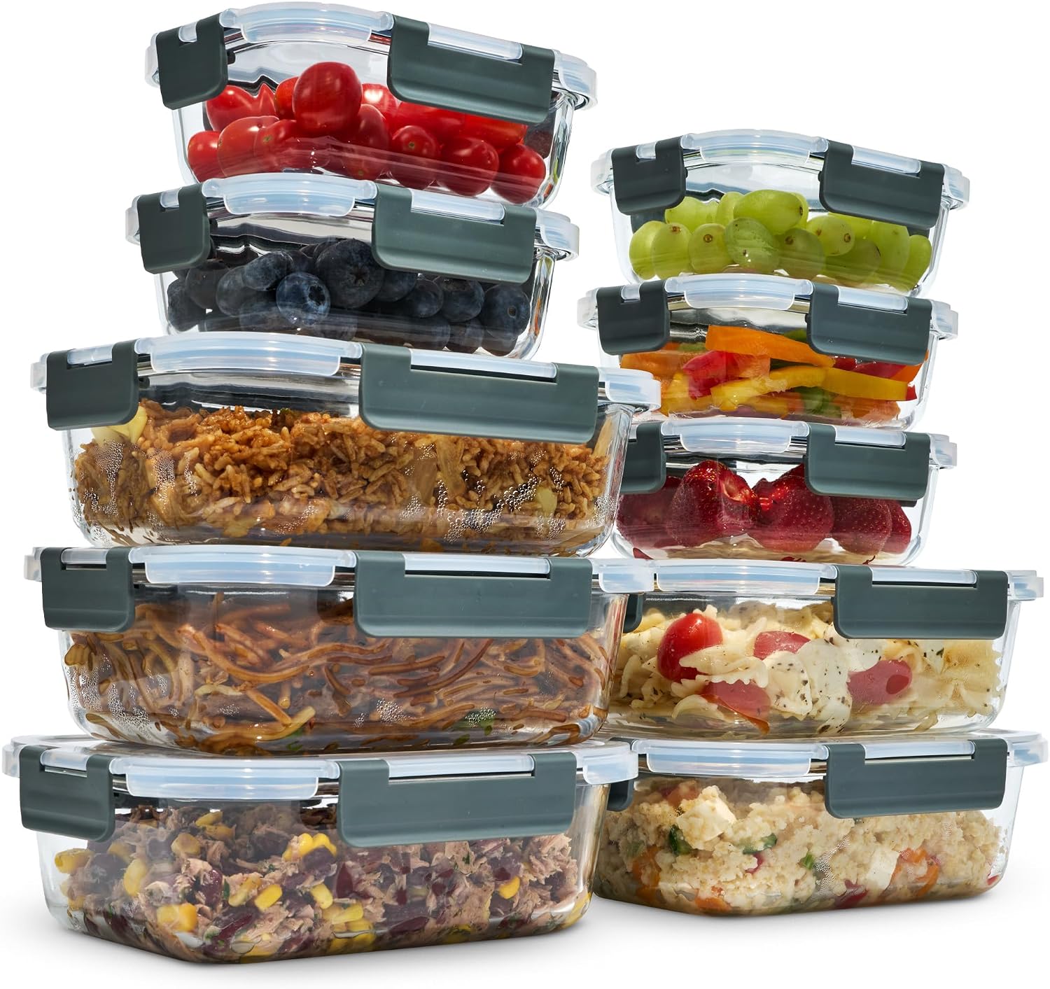 uandu Glasbehälter mit Deckel, 20-teiliges Borosilikatglas mit Deckel, Meal-Prep-Gläser, Frischhaltedosen aus Glas mit Deckel, Glasdosen mit Deckel-Set, Meal-Prep-Boxen aus Glas (10 Behälter, 10 Deckel)