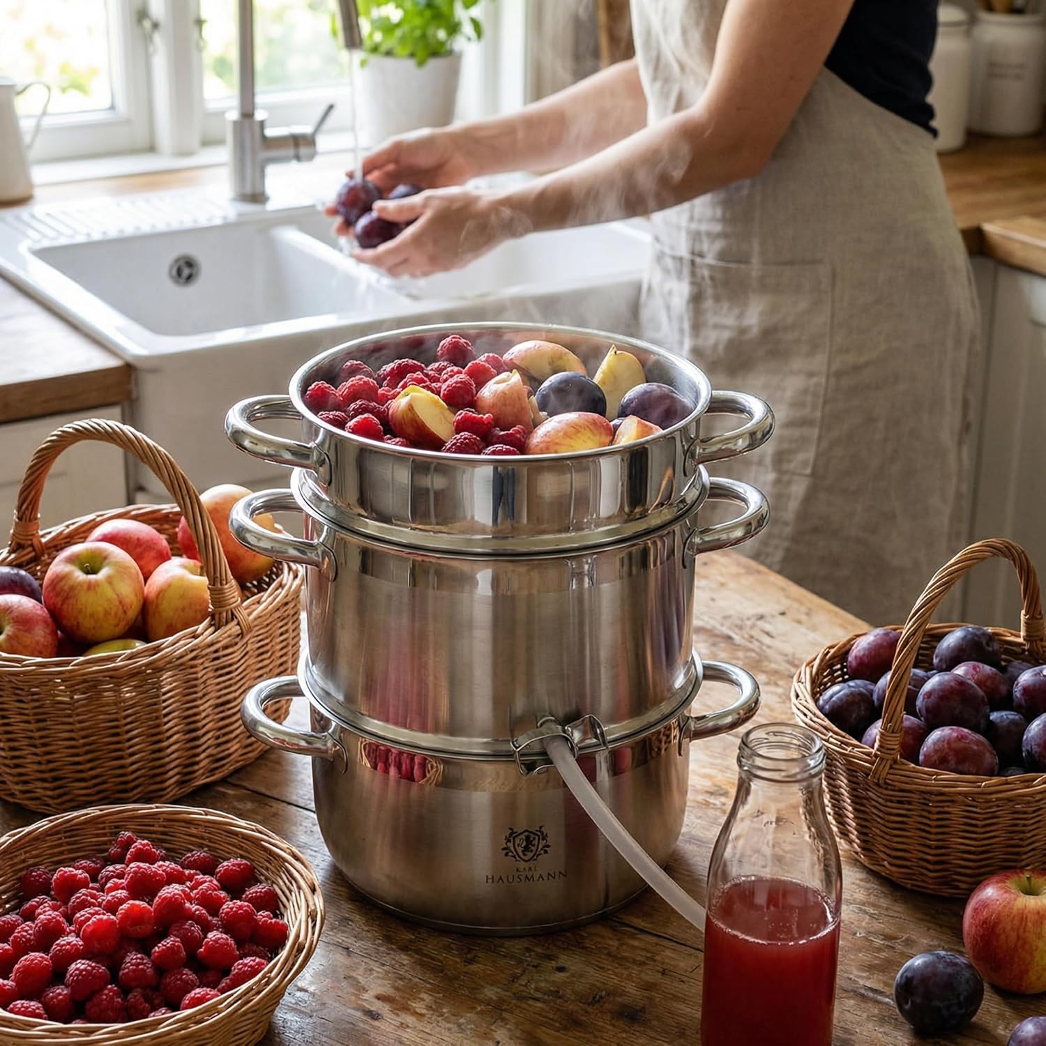 KARL HAUSMANN Dampfentsafter 8L Edelstahl – Entsafter-Kocher für Induktion, Gas und alle Herdarten | Saft aus Obst und Gemüse, BPA-frei, mit Schlauch, spülmaschinenfest – Bild 7